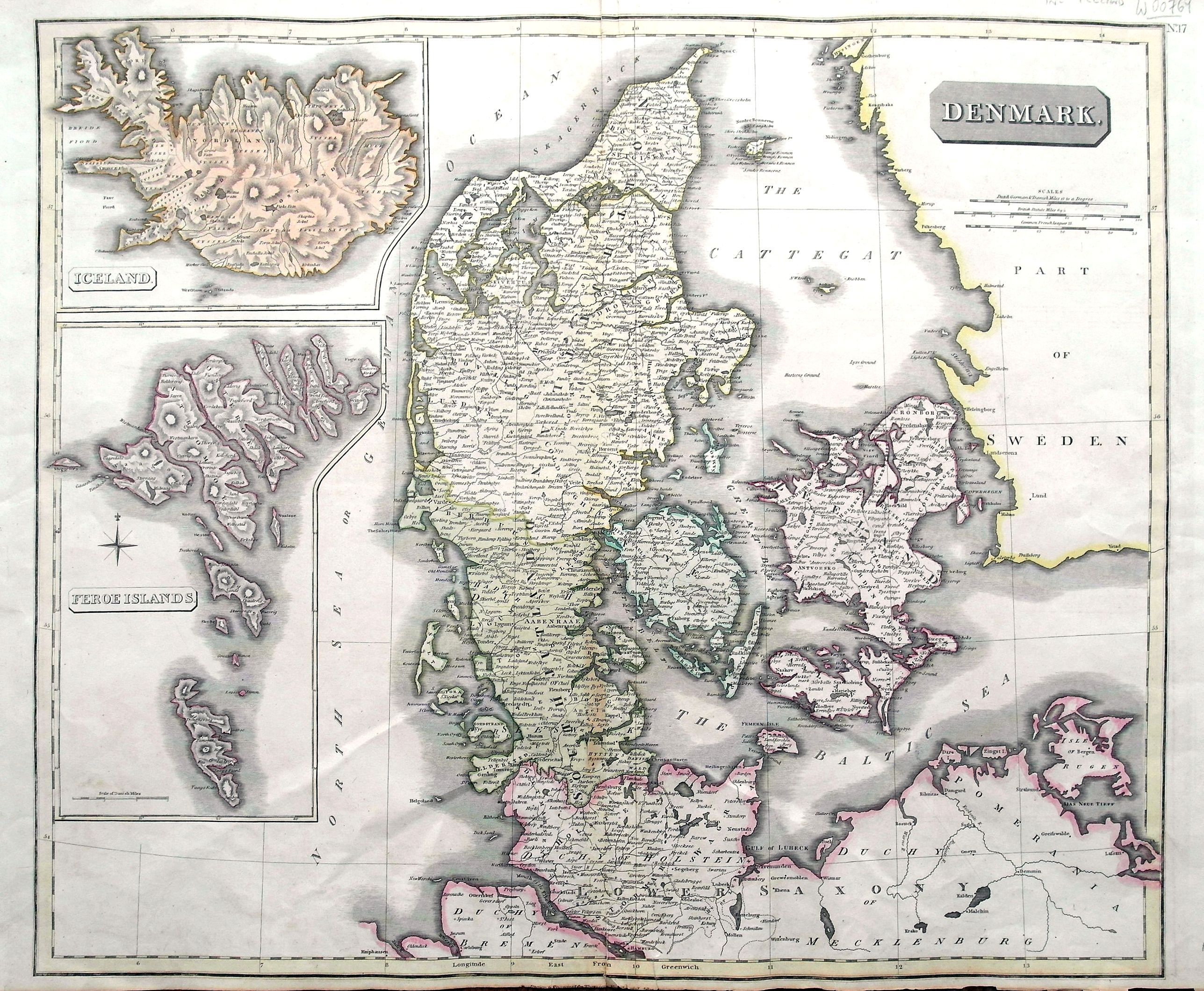 THOMSON, J., Denmark; Iceland; Feroe Islands., antique map, old maps
