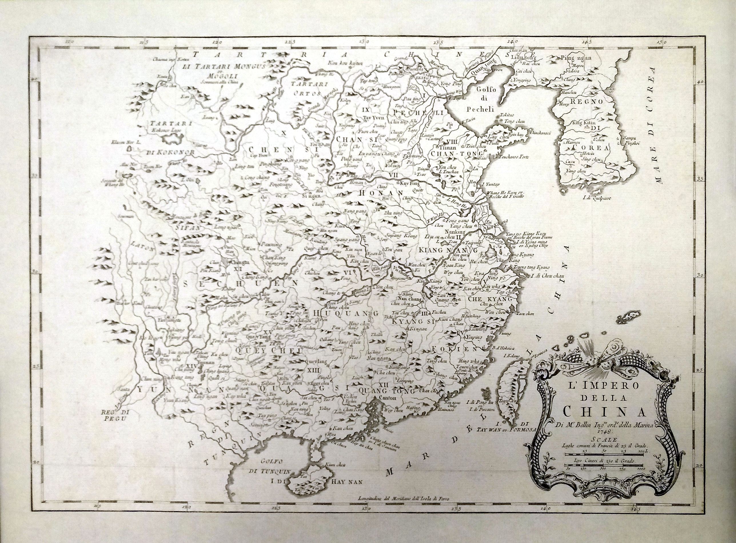 BELLIN, N., L'Impero della China., antique map, old maps