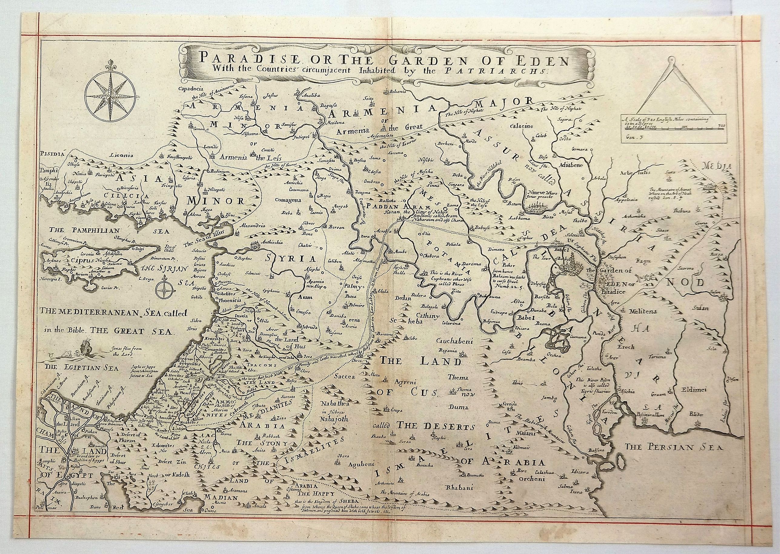 MOXON, J., Paradise or the Garden of Eden with the Countries Circumjacent Inhabited by the Patriarchs., antique map, old maps