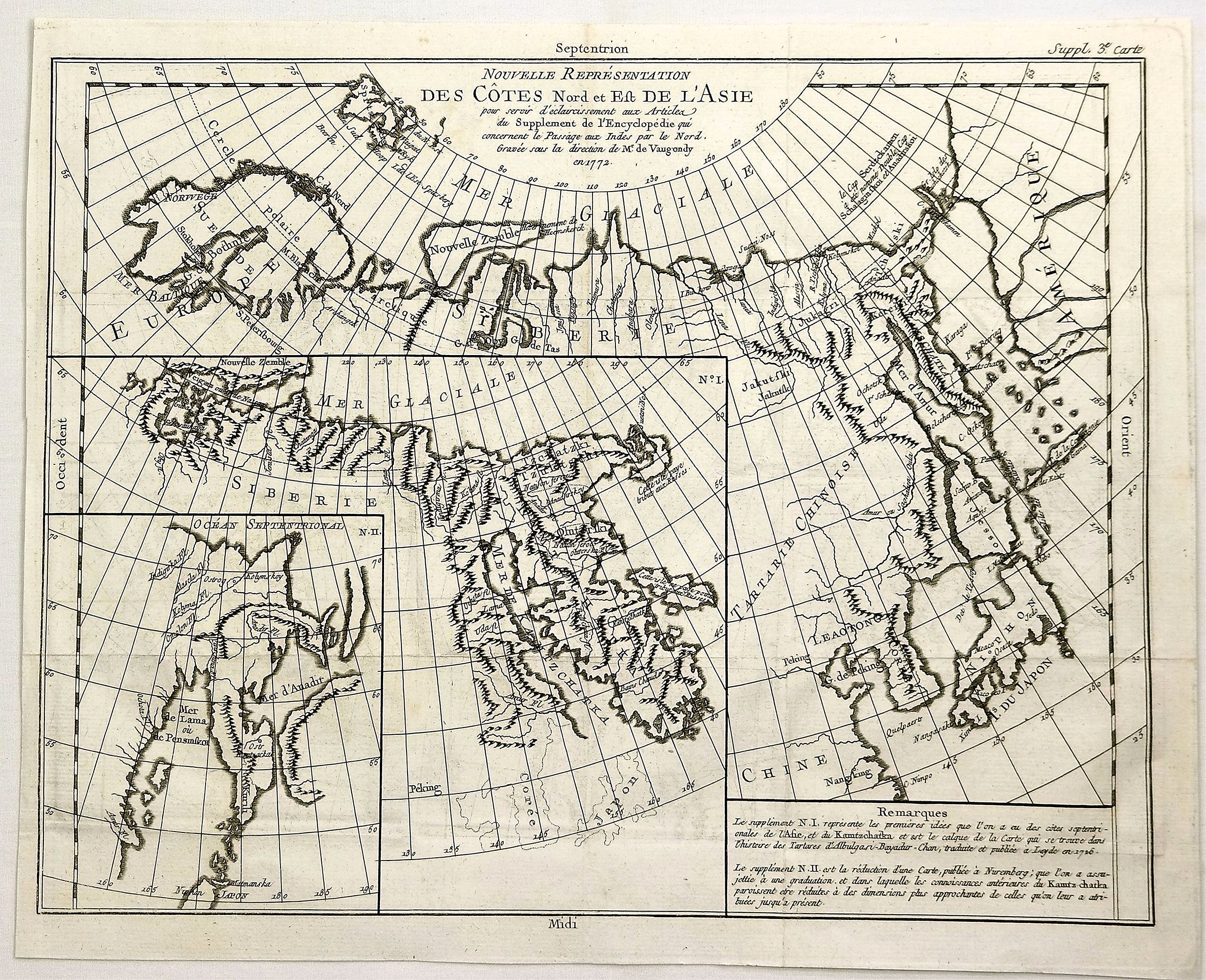 VAUGONDY, R., Nouvelle Representation des Cotes Nord et Est de L’Asie. . ., antique map, old maps