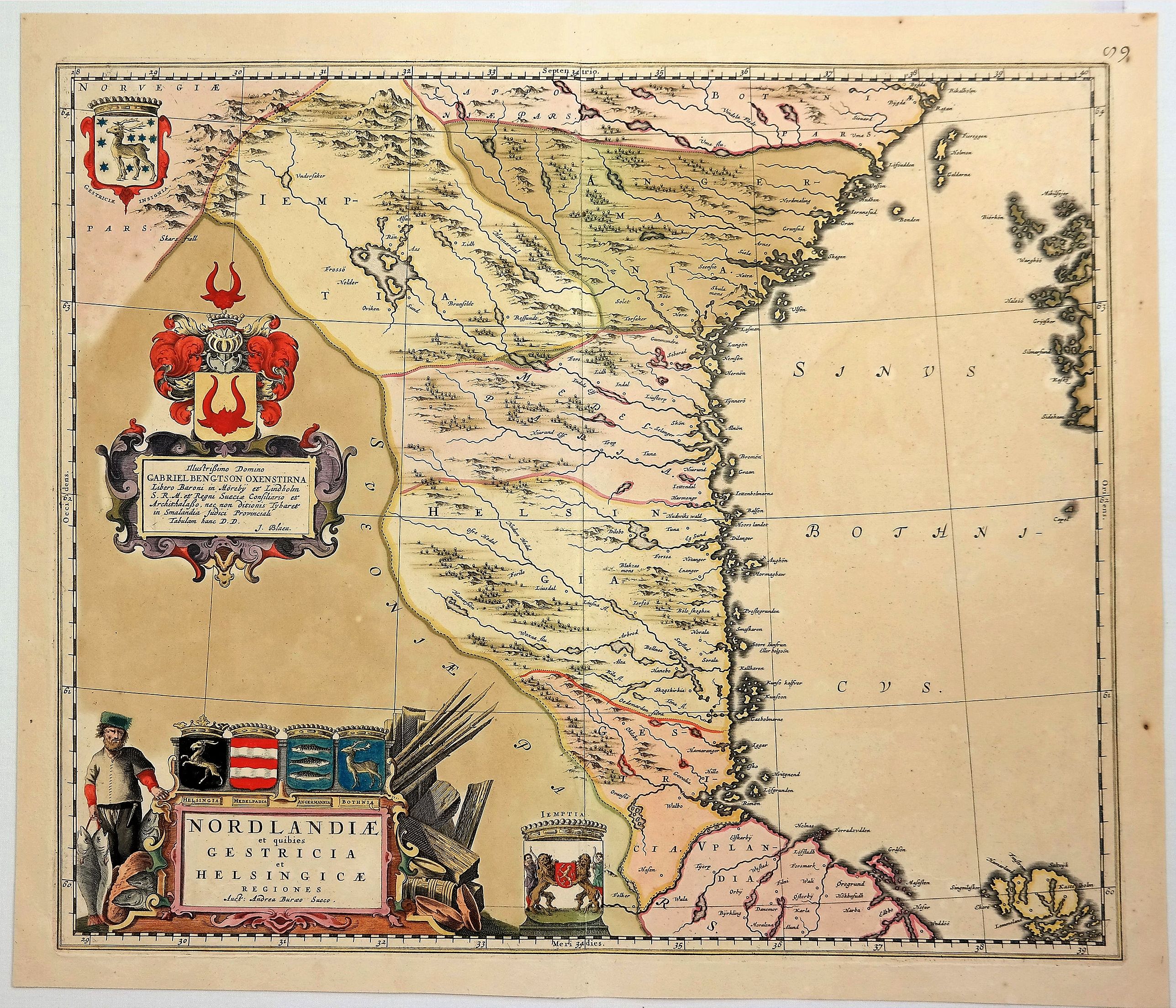 BURE, A. / BLAEU, J., Nordlandiae et Quibies Gestricia et Helsingicae Regiones., antique map, old maps