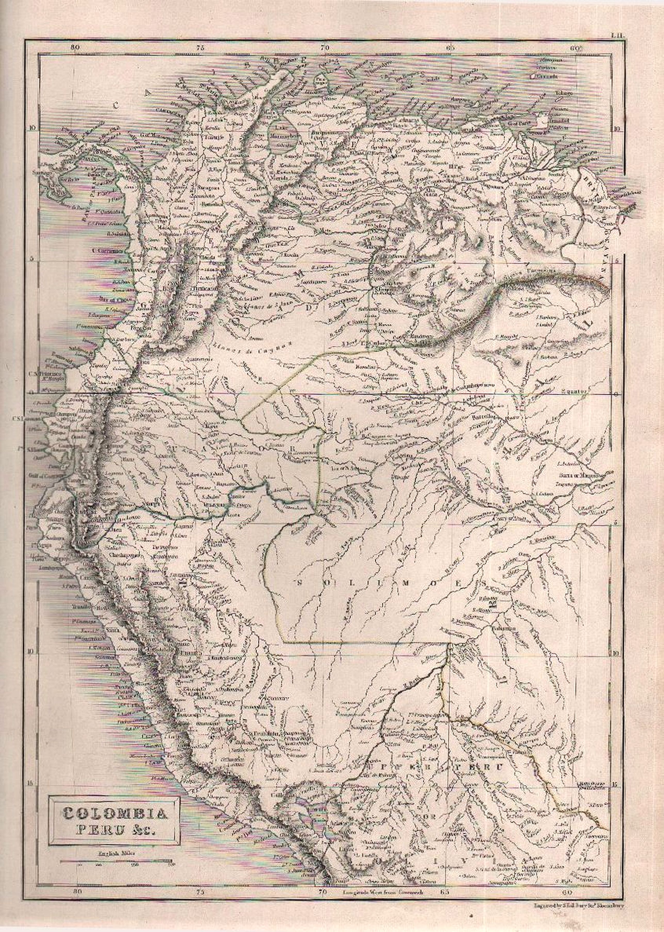 HALL, Sidney., Colombia & Peru. , antique map, old maps