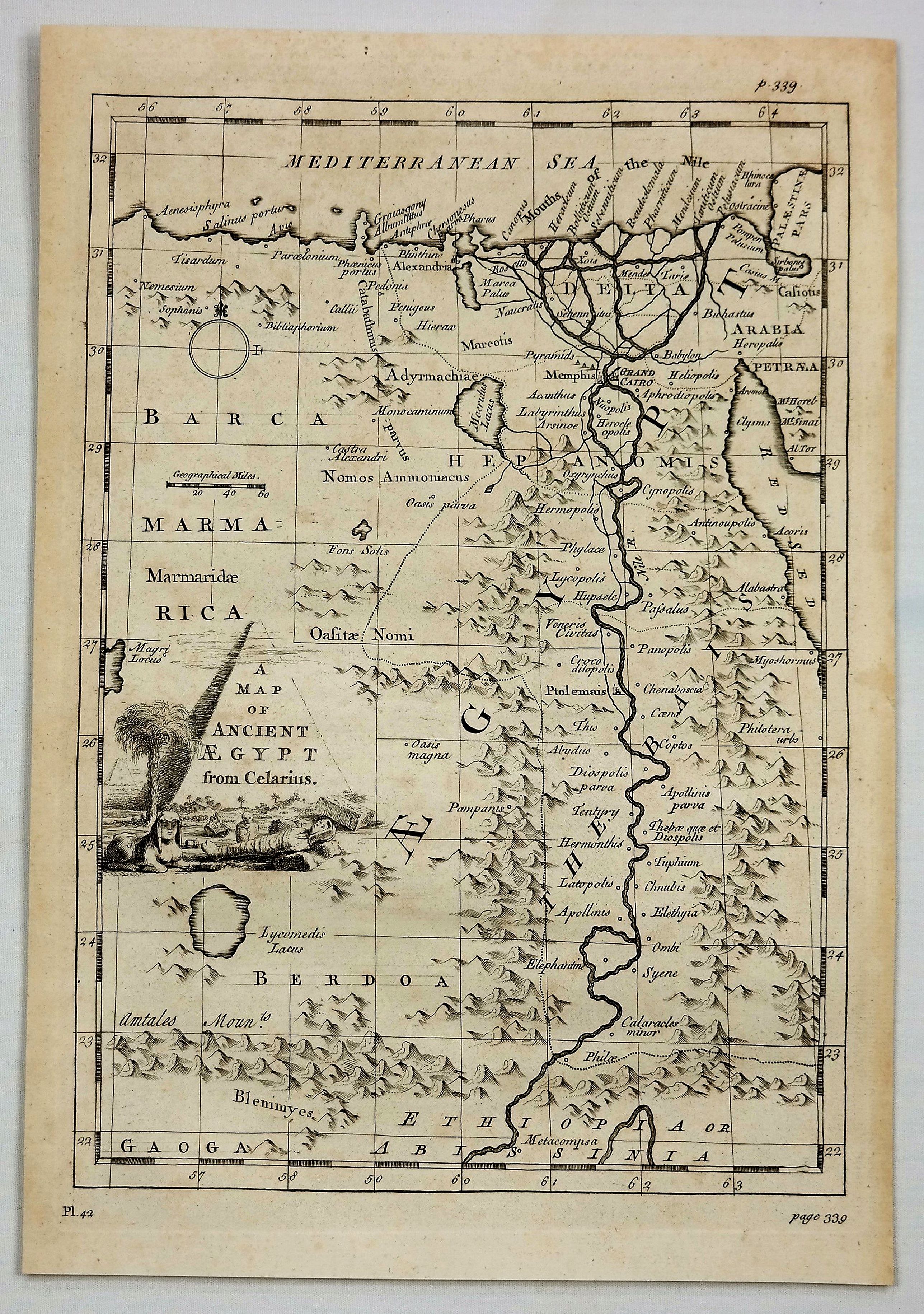 STACKHOUSE, Thomas., A Map of Ancient Aegypt from Celarius., antique map, old maps