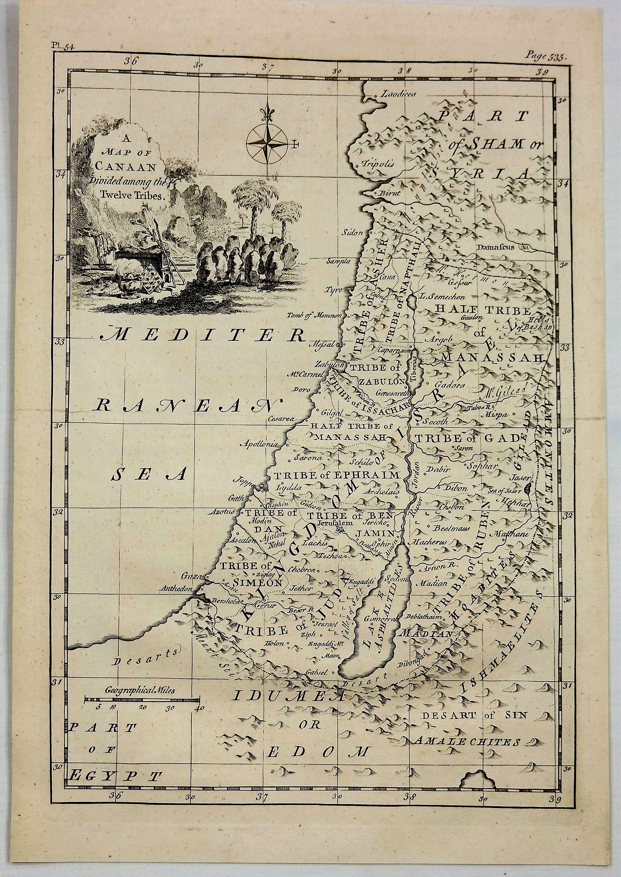 STACKHOUSE, Thomas., A Map of Canaan Divided Among the Twelve Tribes., antique map, old maps