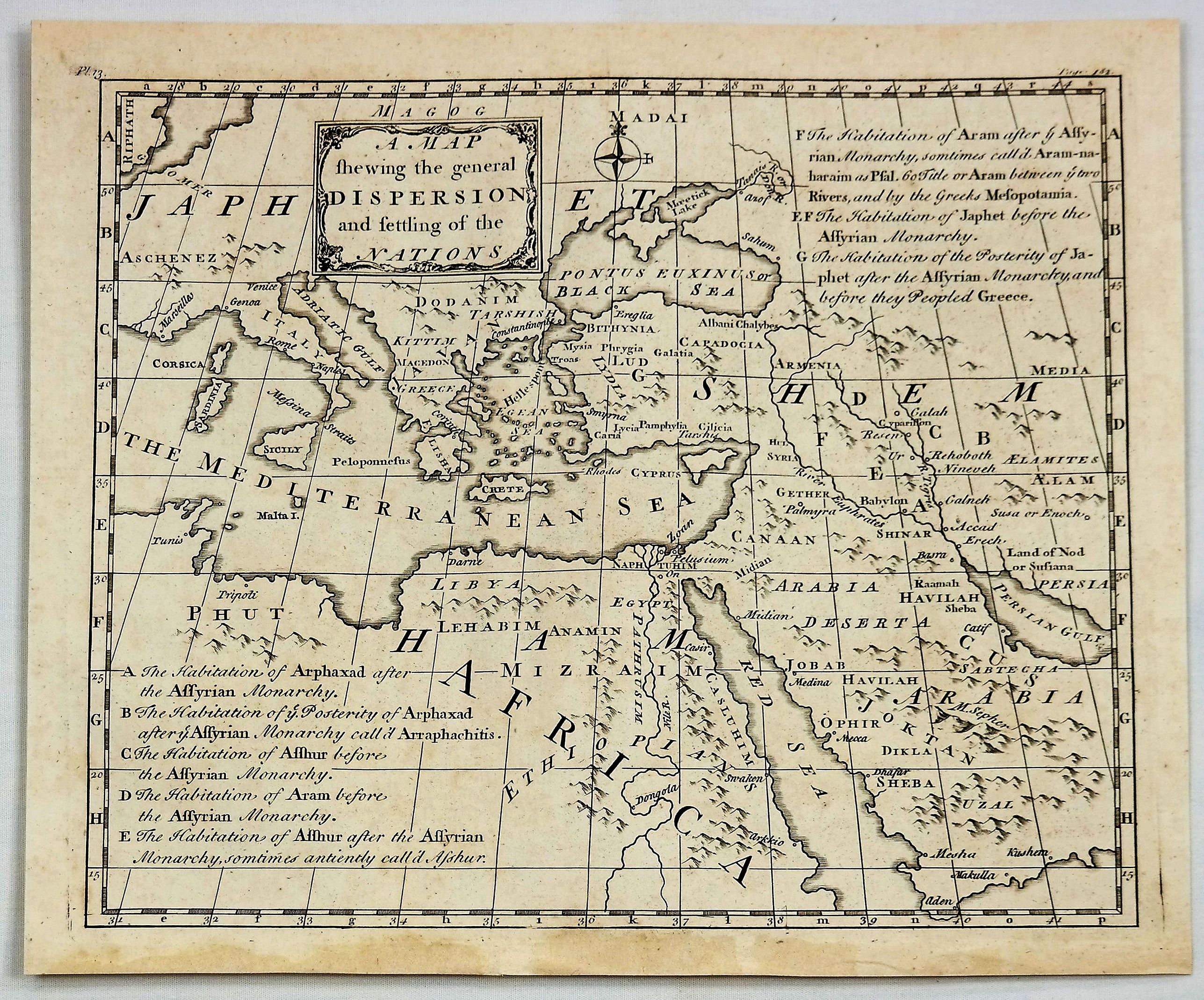 STACKHOUSE, Thomas., A Map Shewing the General Dispersion and Settling of the Nations., antique map, old maps