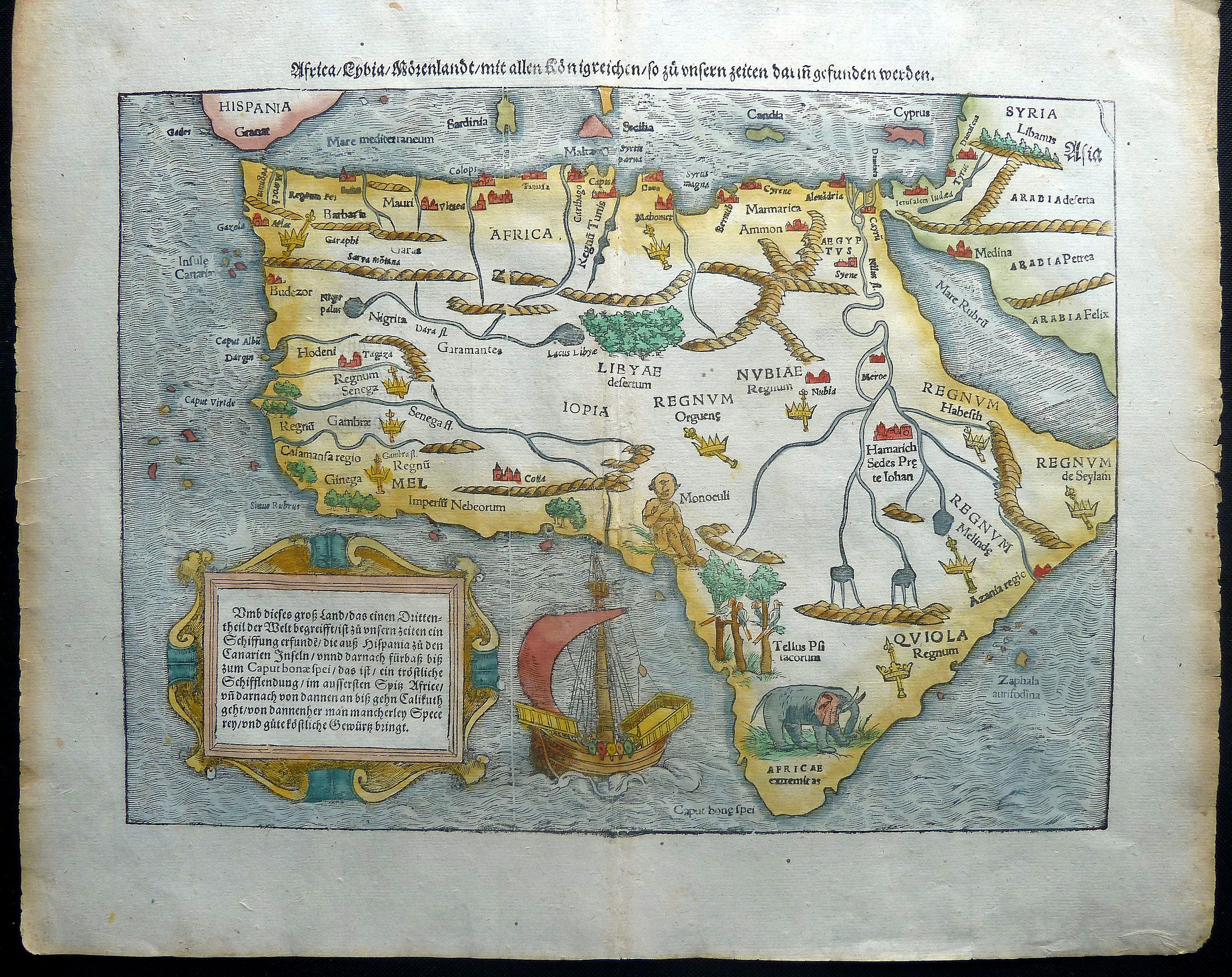 Münster, Sebastian., Africa / Libya / Mörenlandt / mit allen Königreichen / so zu unsern zeiten darin gefunden werden., antique map, old maps
