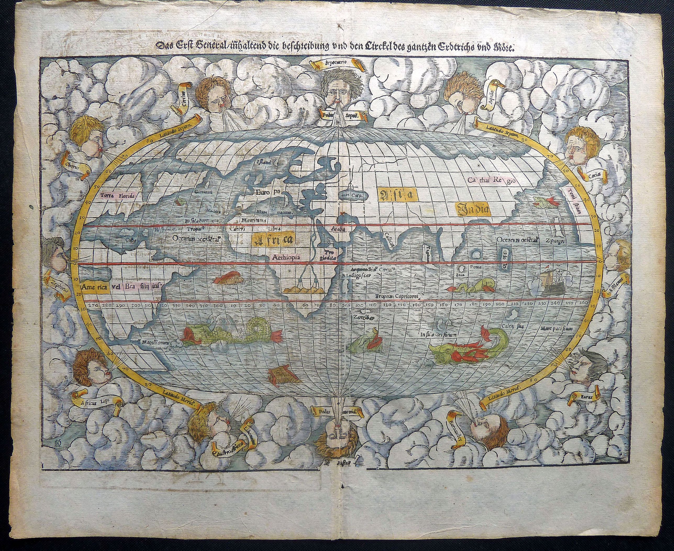 Münster, Sebastian., Das Erst General, inhaltend die beschreibung und den Circkel des gantzen Erdrichs und Möres., antique map, old maps