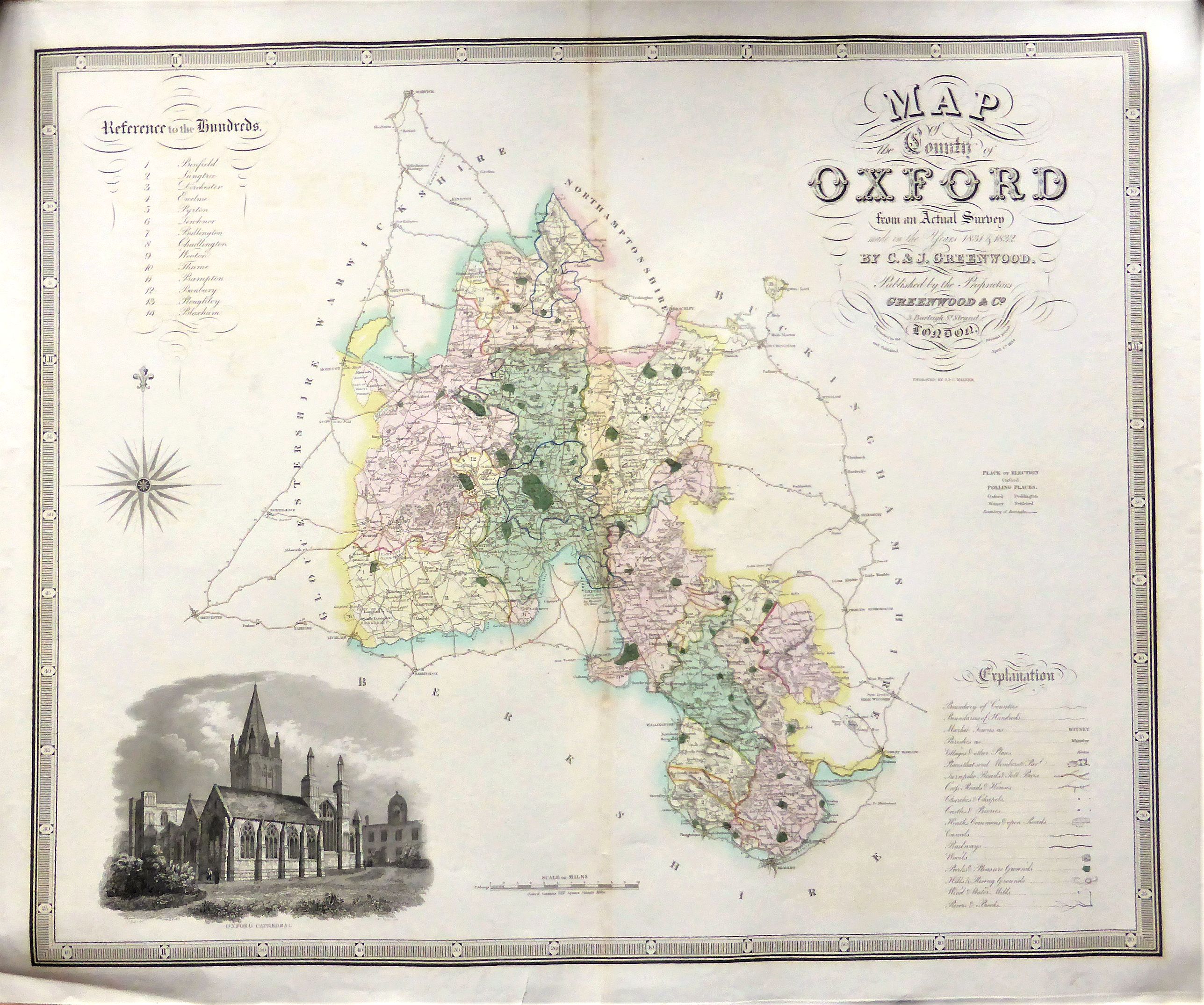 GREENWOOD, Christopher and John. , Map of the County of OXFORD from an Actual Survey' by C. & J. Greenwood. , antique map, old maps