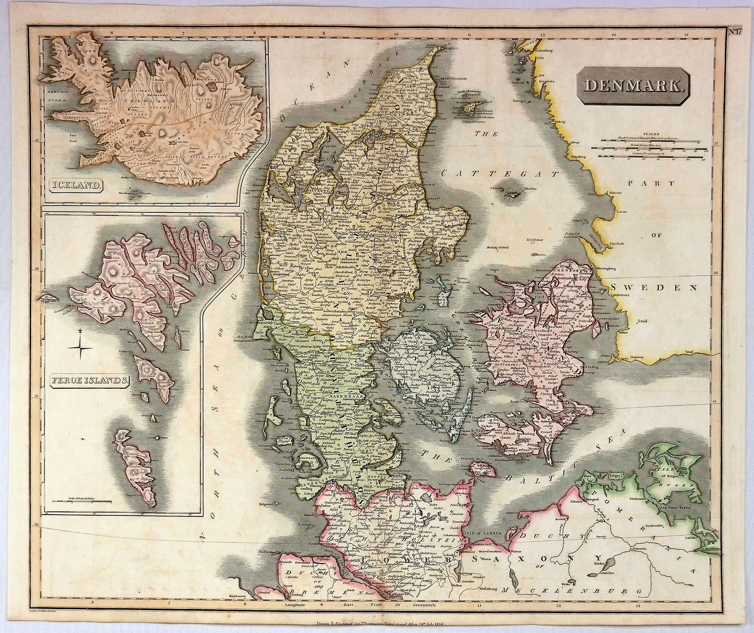 THOMSON, J., Denmark., antique map, old maps