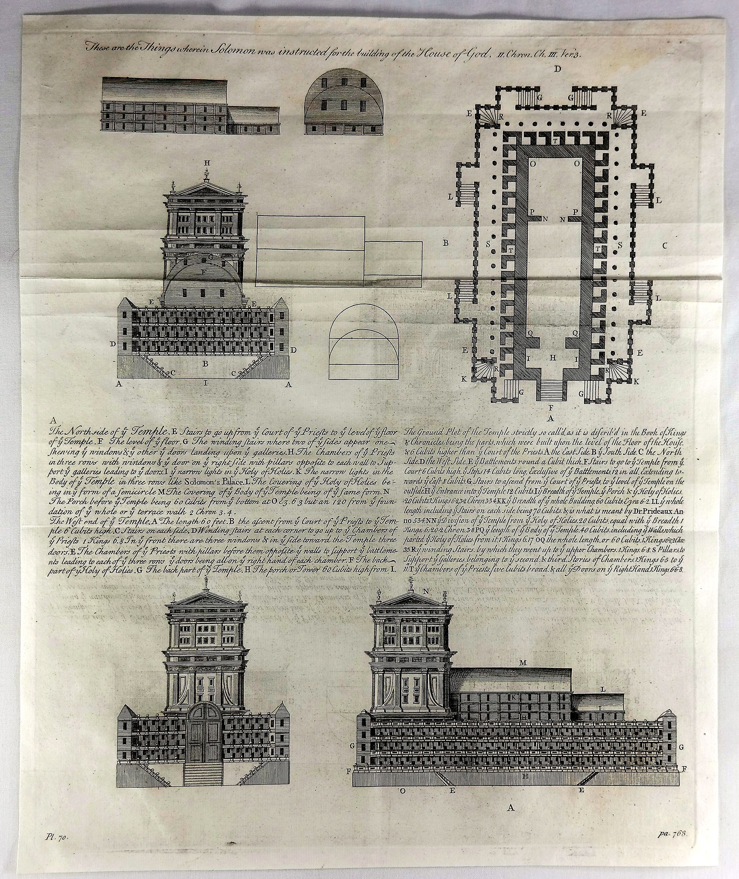 UNKNOWN., These are the Things Wherin Solomon Was Instructed for the Building of the House of God, II Chronicles, Chapter III, Verse 3., antique map, old maps