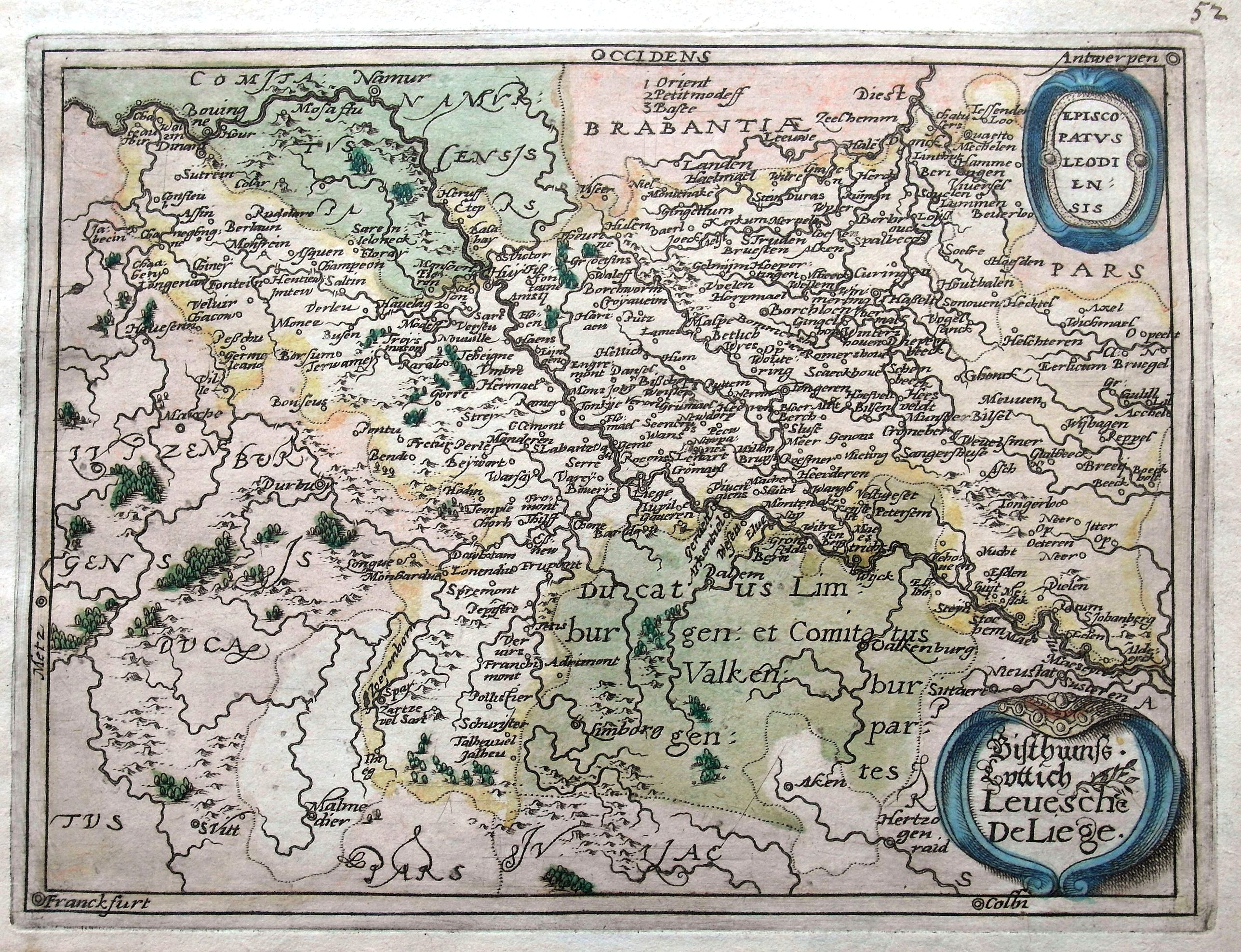HOGENBERG, F., Episcopatus Leodiensis / Bisthumsg. Luttich Leuesche De Liege., antique map, old maps