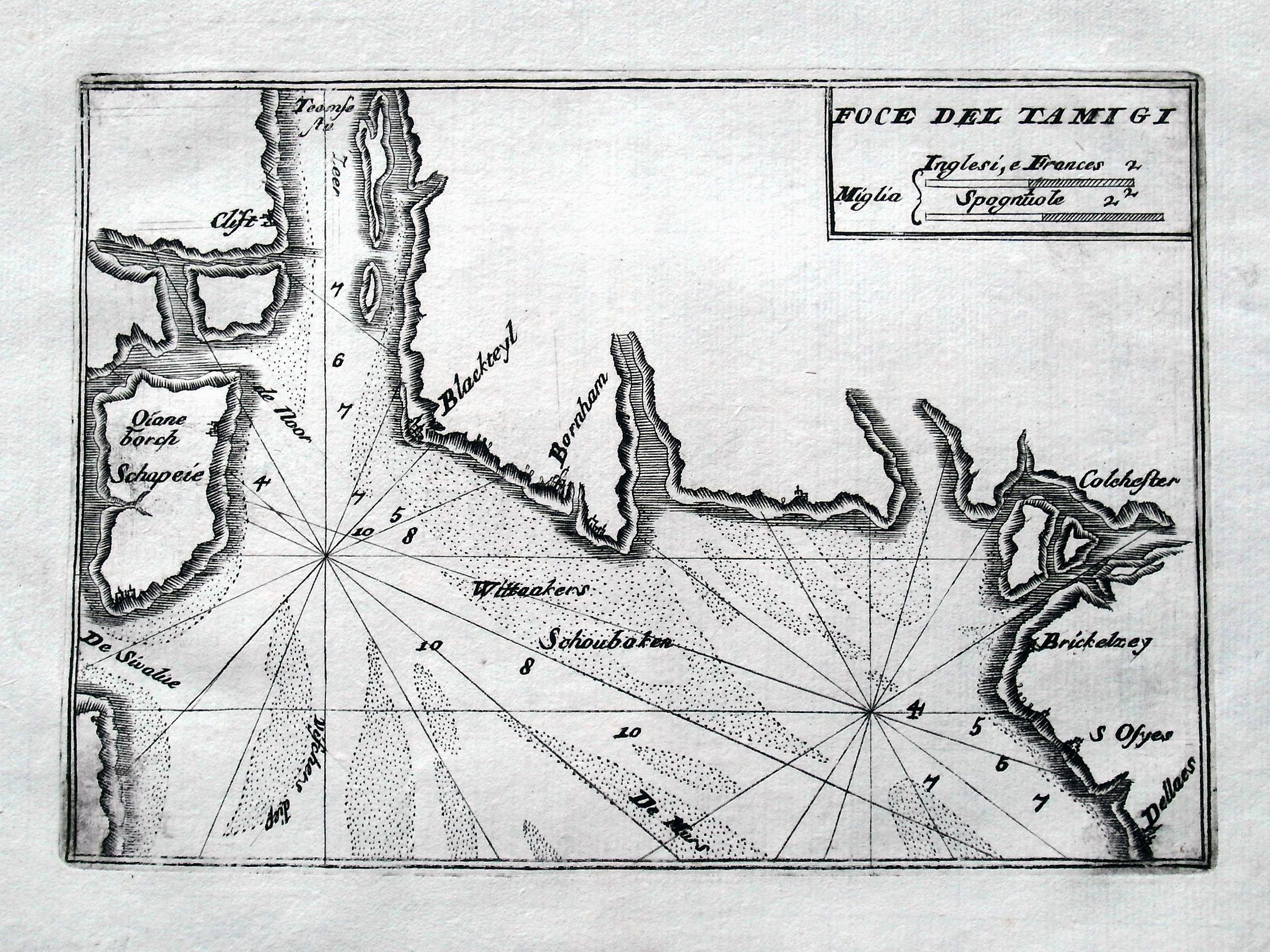 CORONELLI, V. M., Foce del Tamigi., antique map, old maps