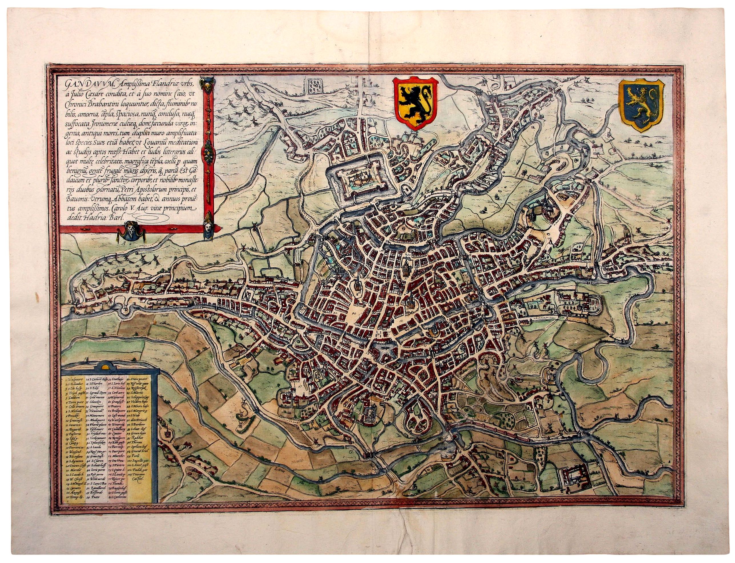 BRAUN, G. & HOGENBERG, F., Gandauum, Amplissima Flandriae Urbs. (Ghent), antique map, old maps