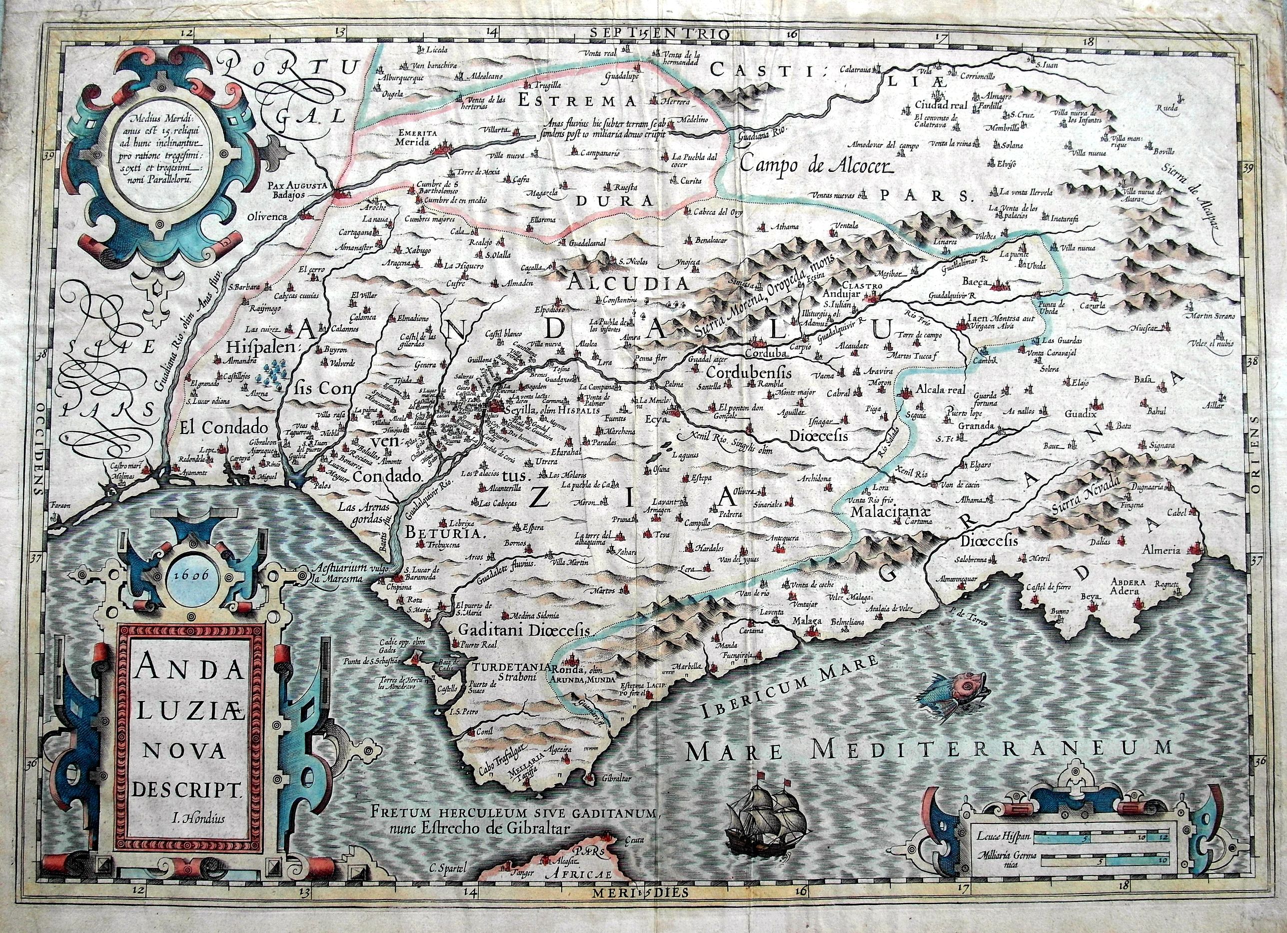 HONDIUS, J., Andaluziae nova descript., antique map, old maps