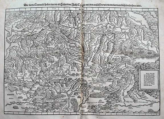STUMPF, J., Die vierdt Landtafel haltet inn die alt Helvetiam Julii Cesaris. . ., antique map, old maps