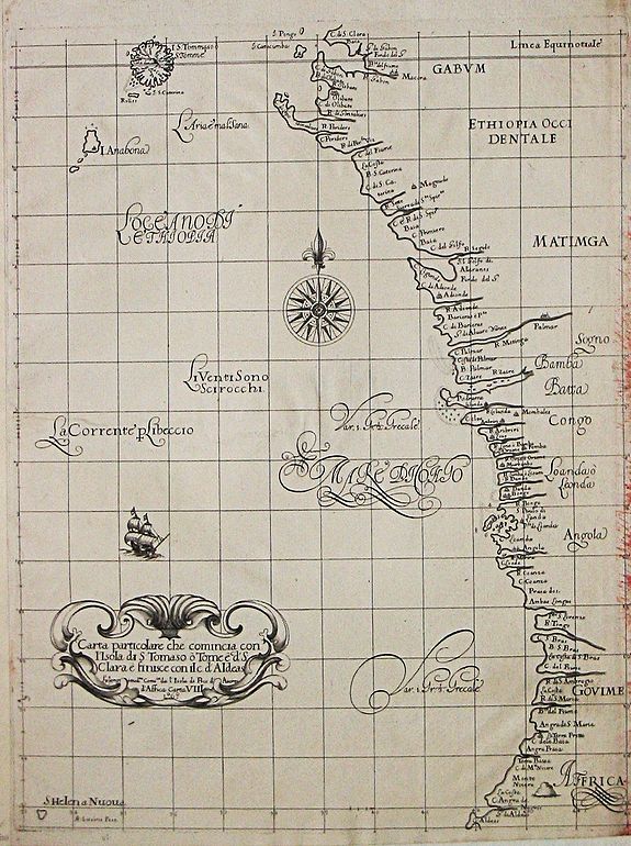 DUDLEY, R., Carte particolare che comincia con l'Isole di S. Tomasso e Tome e c. d' S. Clara e finisce con il. c. d' Aldeas., antique map, old maps
