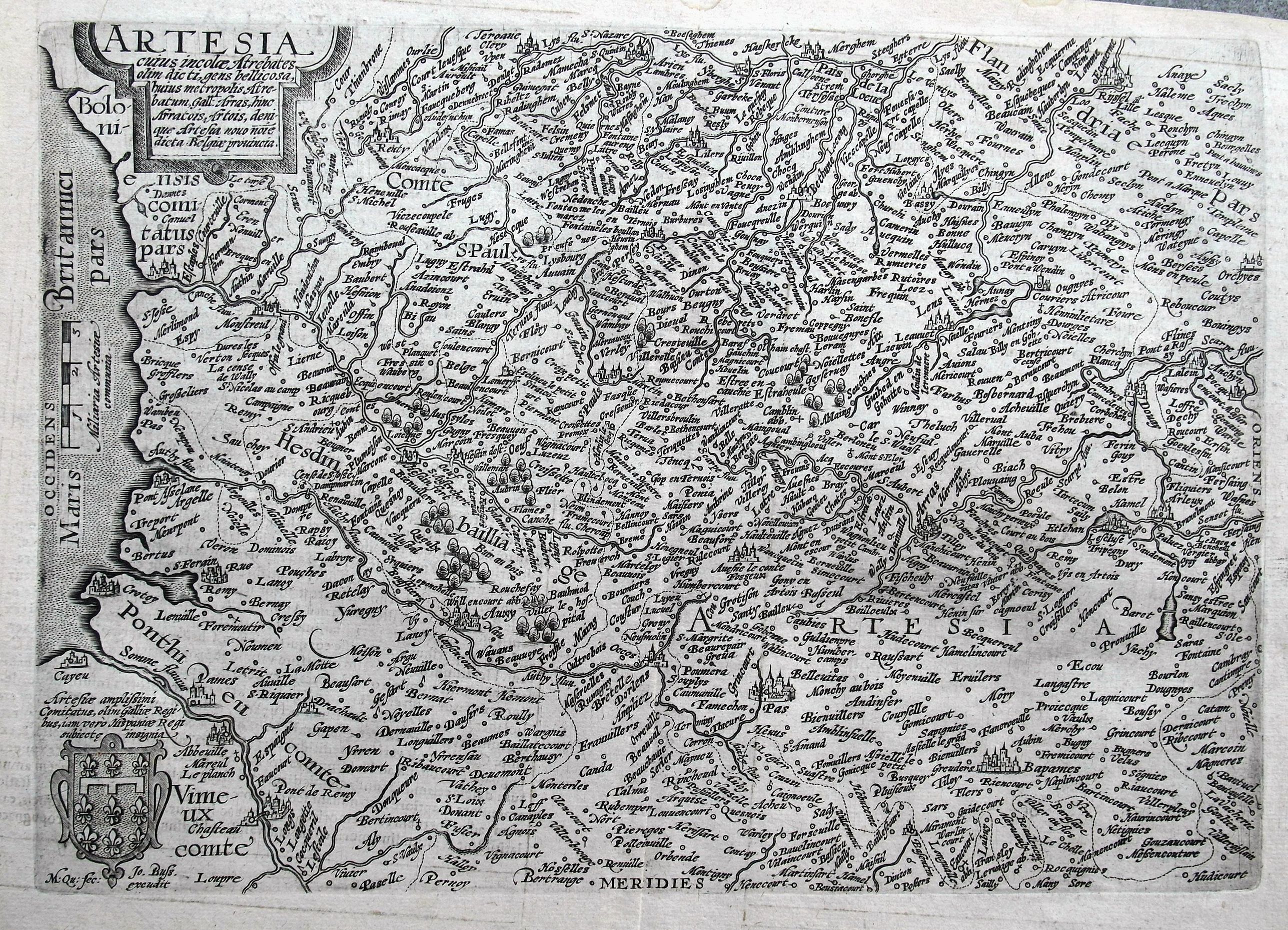 QUAD, M., Artesia cuius incolae Atrebates. . ., antique map, old maps