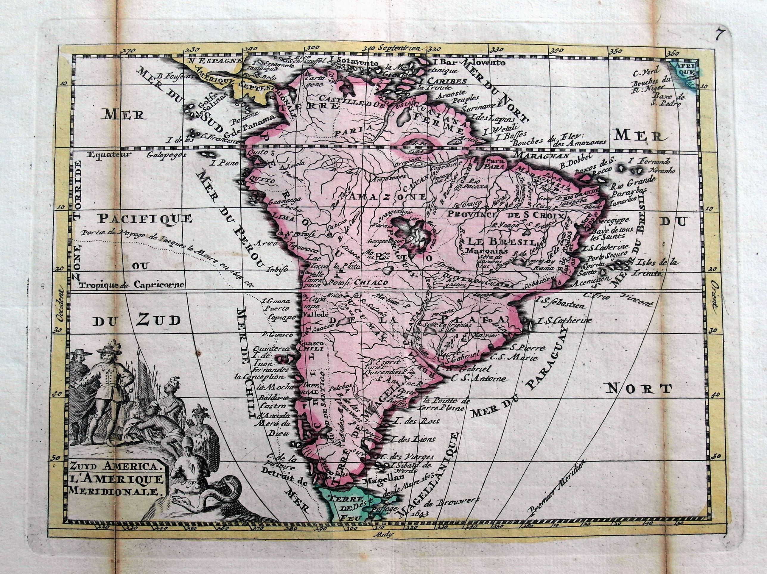 FEUILLE, P. de la , Zuyd America. L'Amerique Meridionale., antique map, old maps