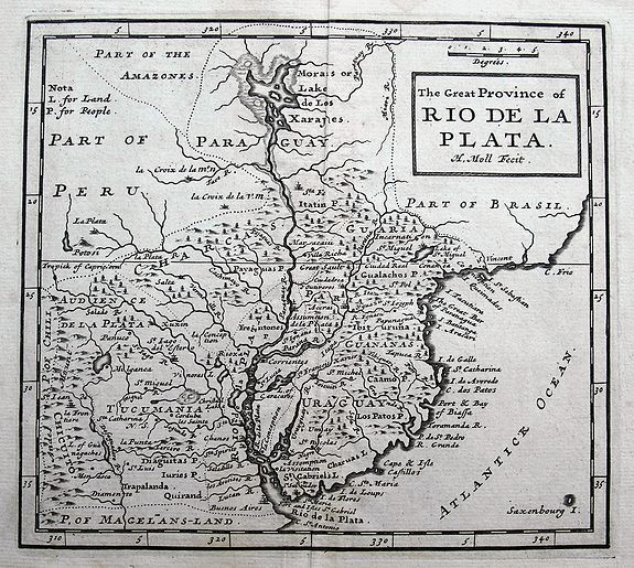 MOLL, Herman., The Great Province of Rio de la Plata., antique map, old maps