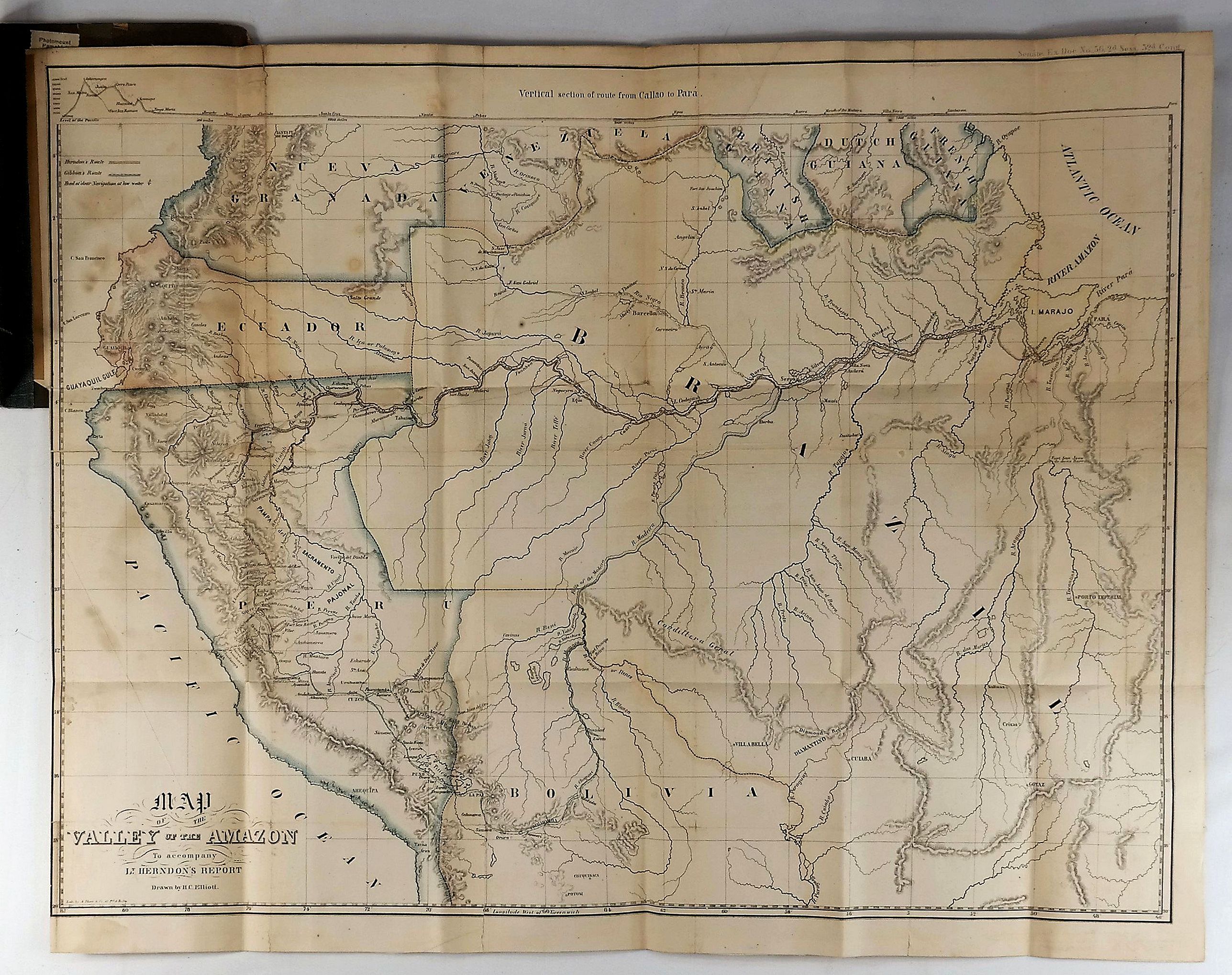 HERNDON LT., Map of the Valley of the Amazon To Accompany Lt. Herndon’s Report., antique map, old maps