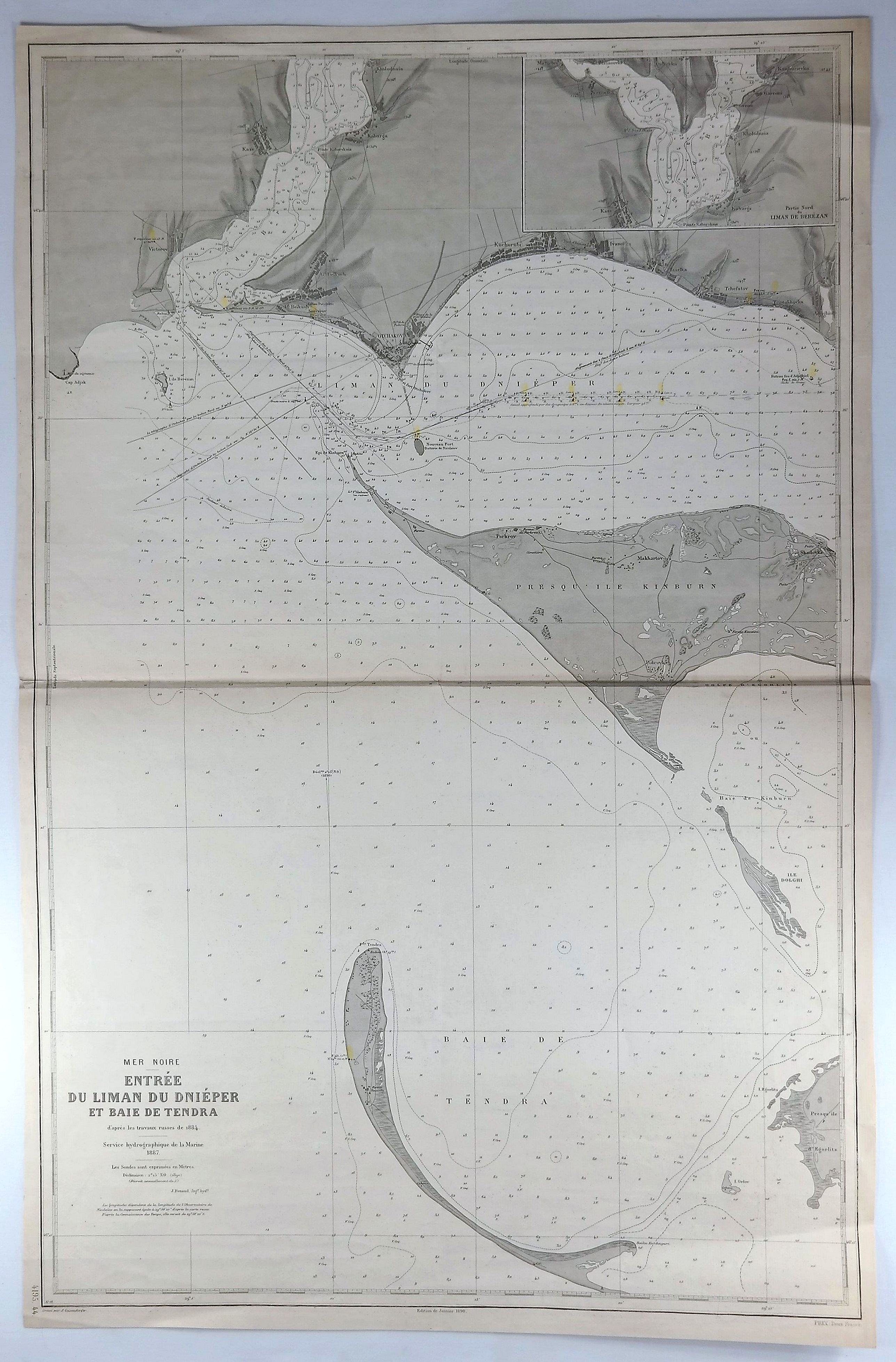 HYDROGRAPHIQUE DE LA MARINE., Mer Noire - Entrée du Liman du Dnieper et Baie de Tendra., antique map, old maps