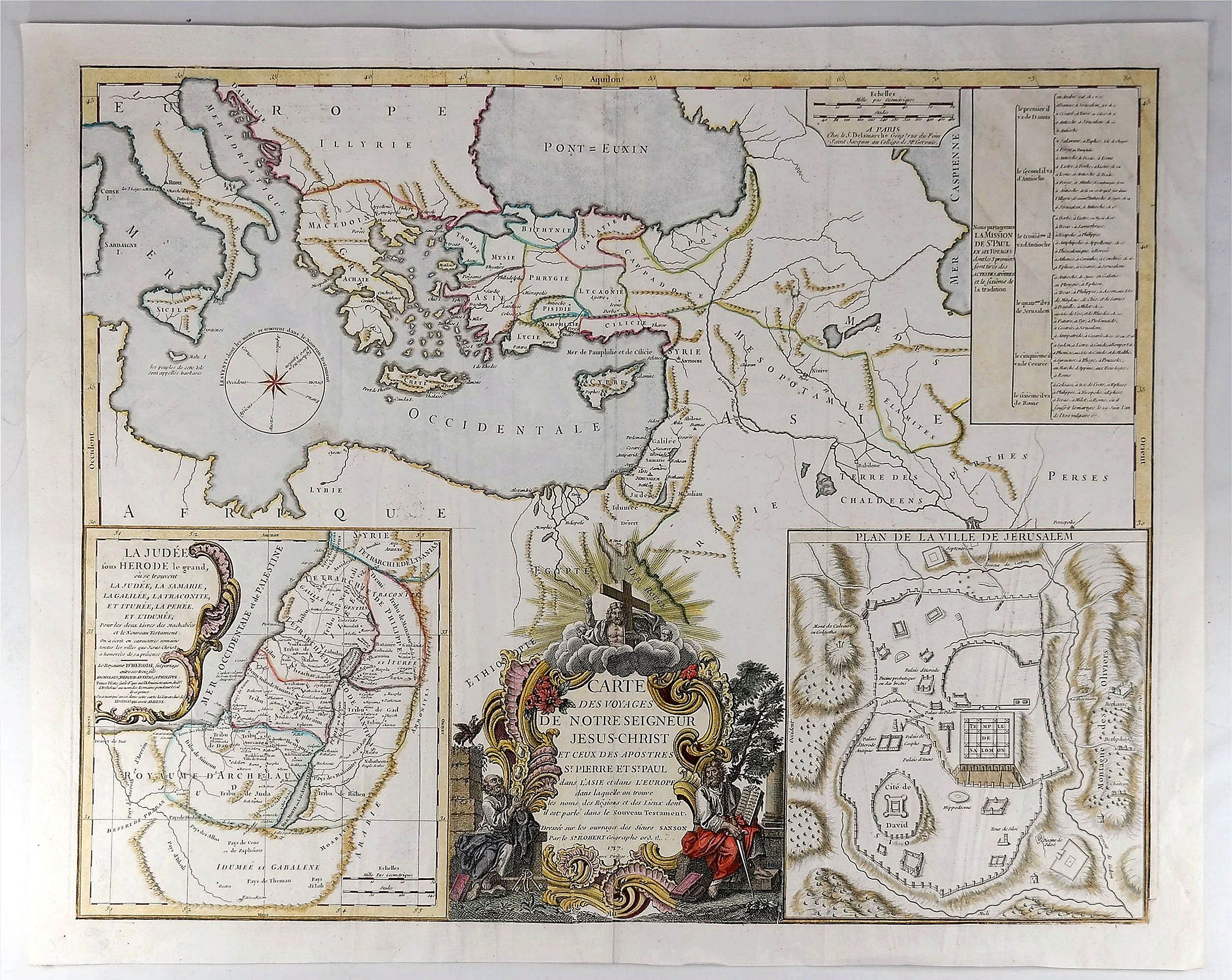 VAUGONDY, R., Carte des Voyages de Notre Seigneur Jesus Christ. . ., antique map, old maps