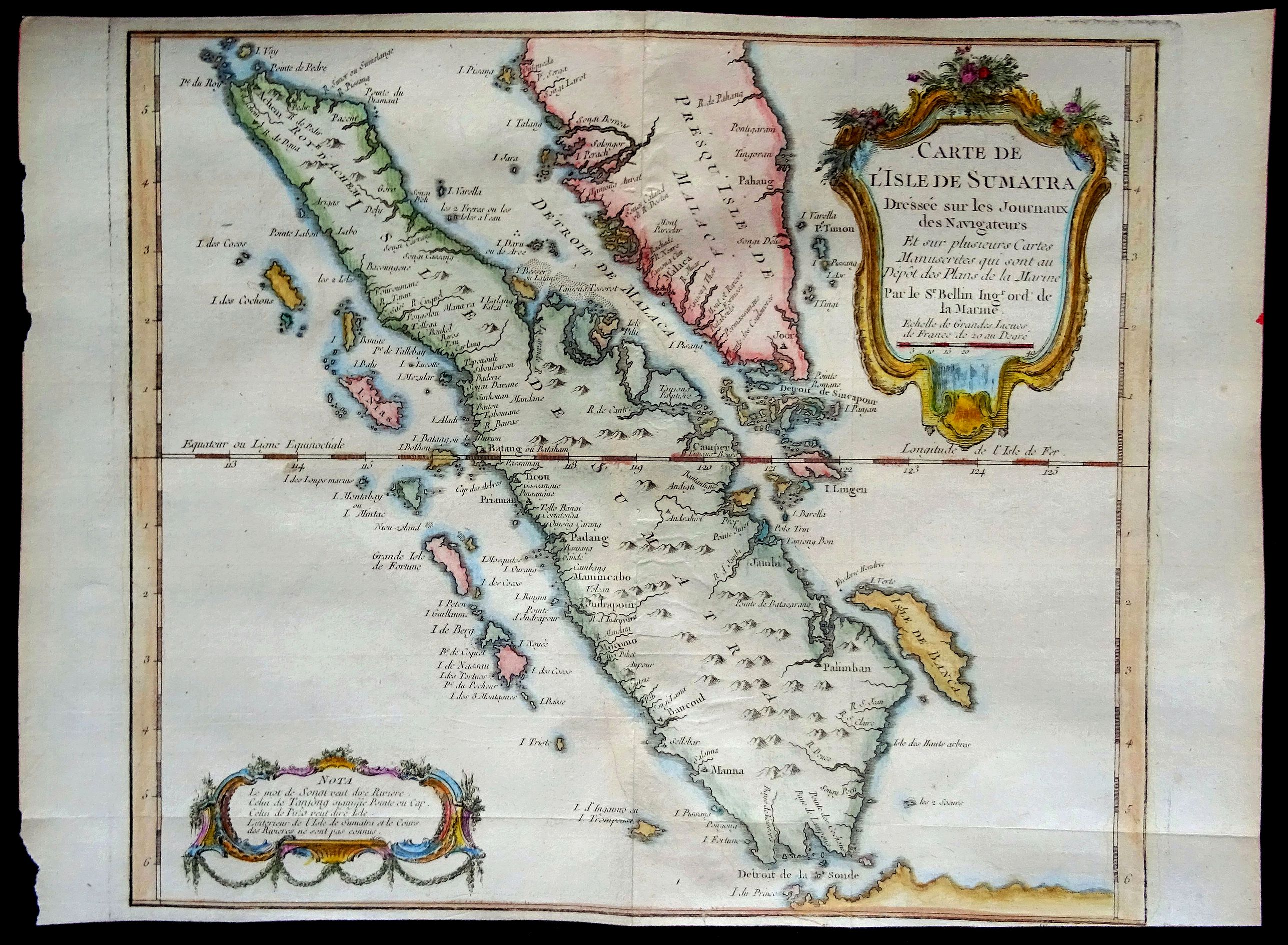 BELLIN, J.N., Carte de l'Isle de Sumatra...., antique map, old maps