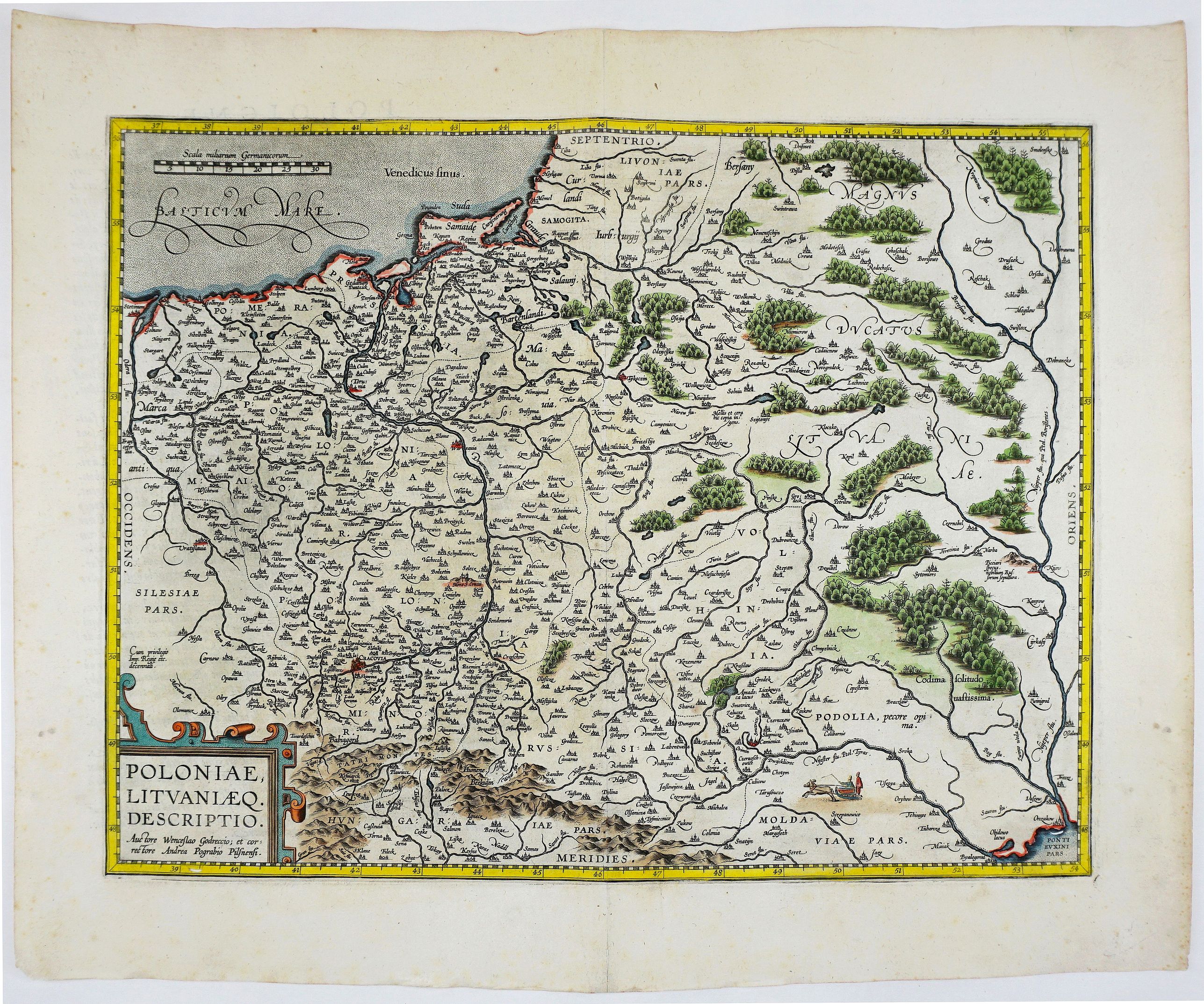 ORTELIUS, A., Poloniae Lituaniaeq. Descriptio. Auctore Wencelsao Godreccio; et cor:recgtore Andrea Pograbio Pilsnesi., antique map, old maps