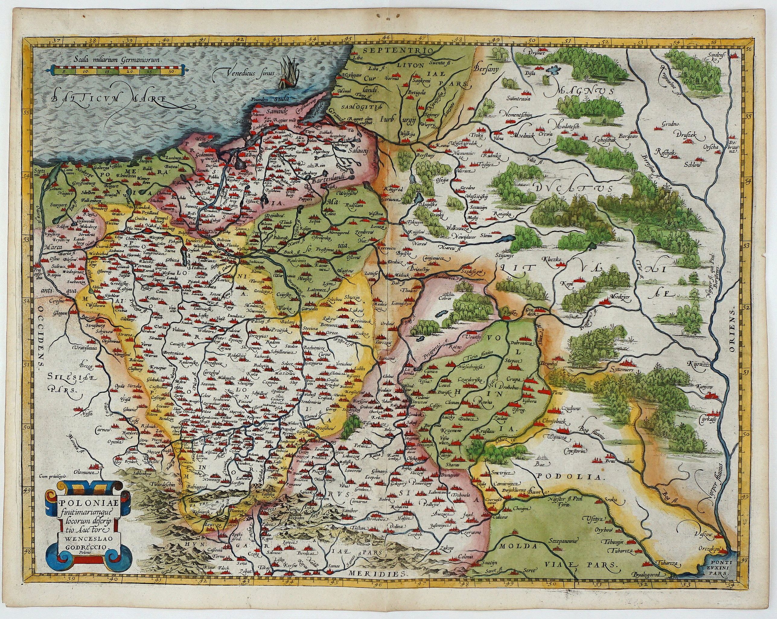 ORTELIUS, A., Poloniae Finitimarumque locorum descriptio Auctore Wencelslao Godreccio., antique map, old maps