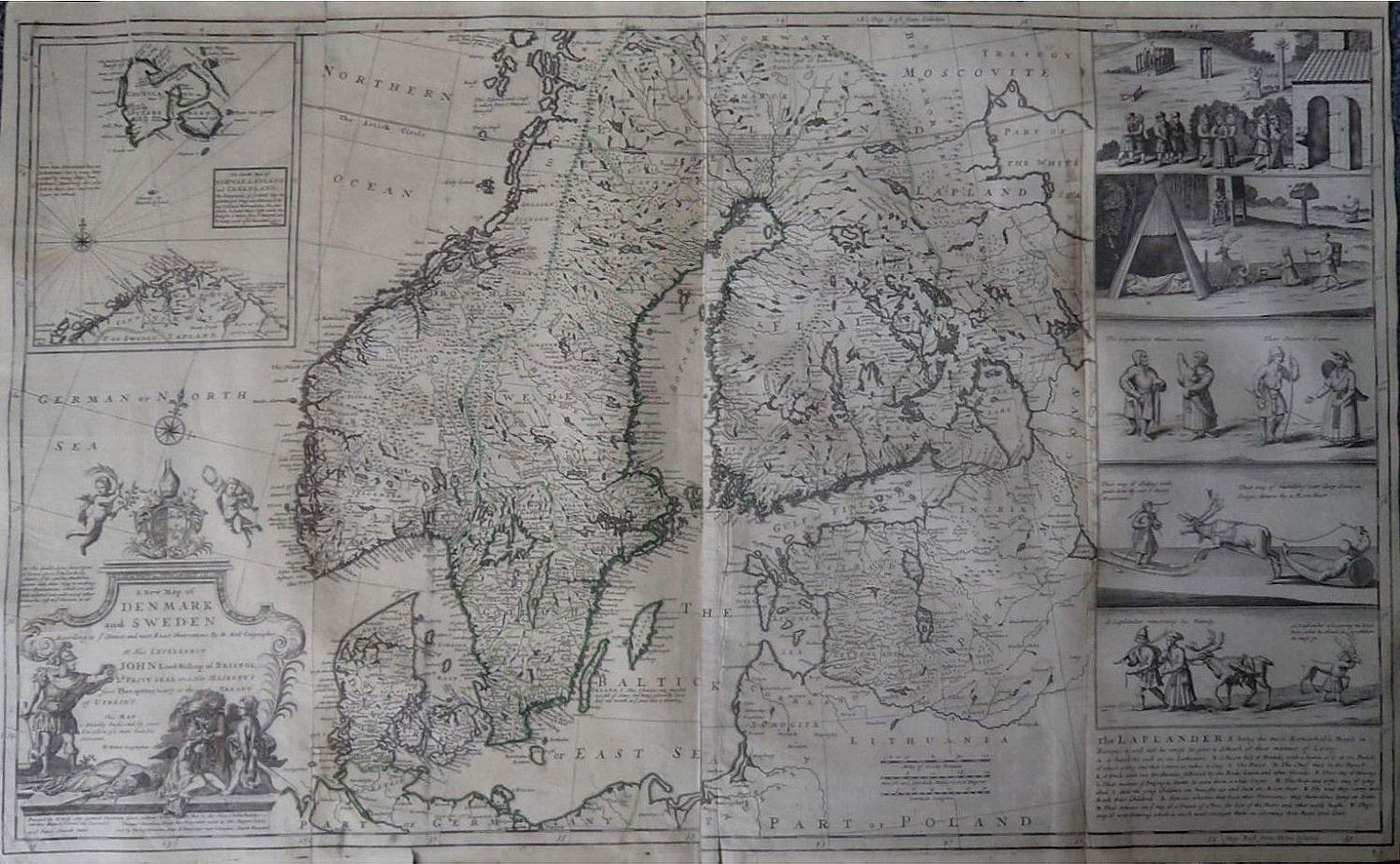MOLL, Herman., A New Map of Denmark and Sweden., antique map, old maps