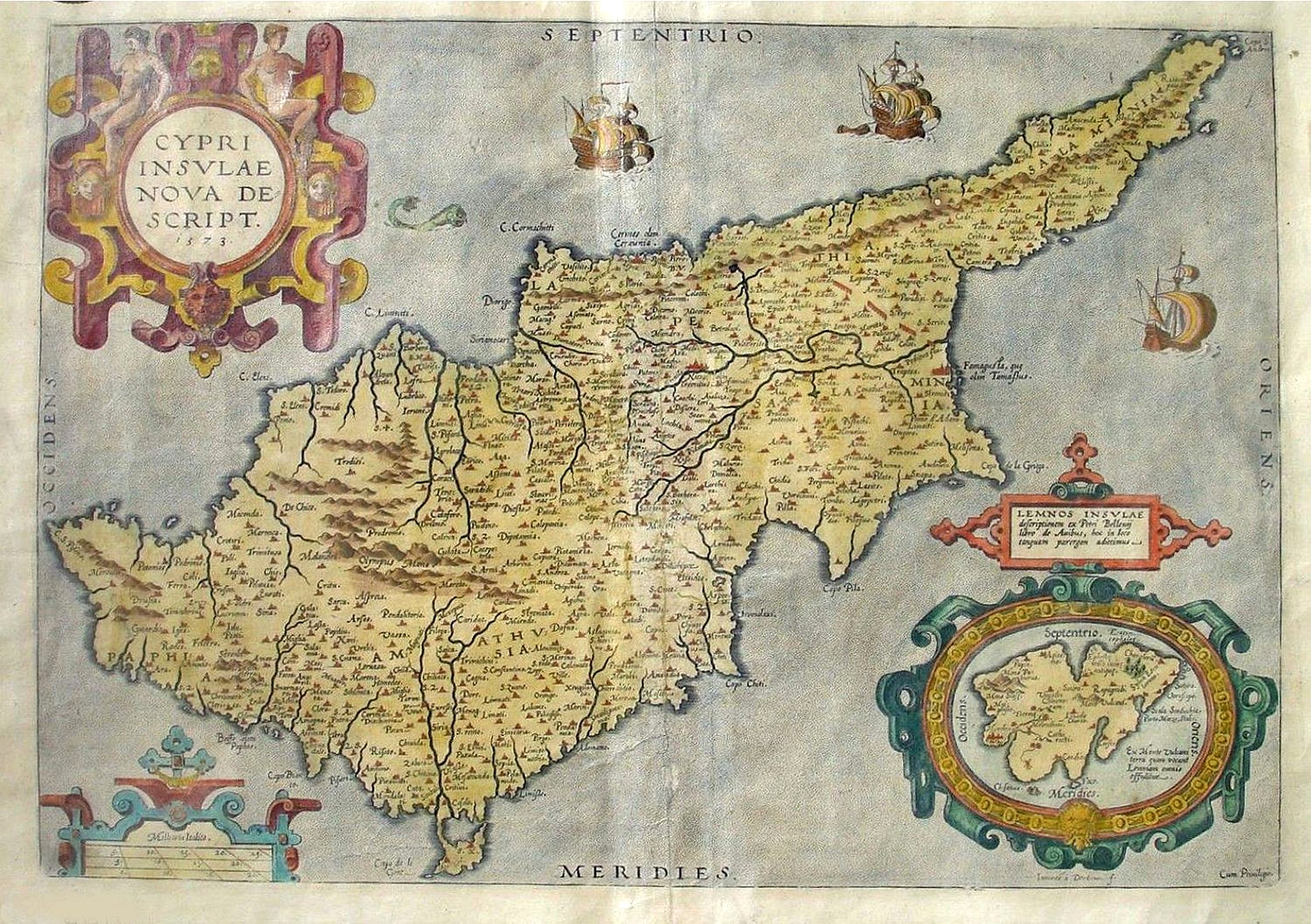 ORTELIUS, Abraham. , Cypri insulae nova descript., antique map, old maps