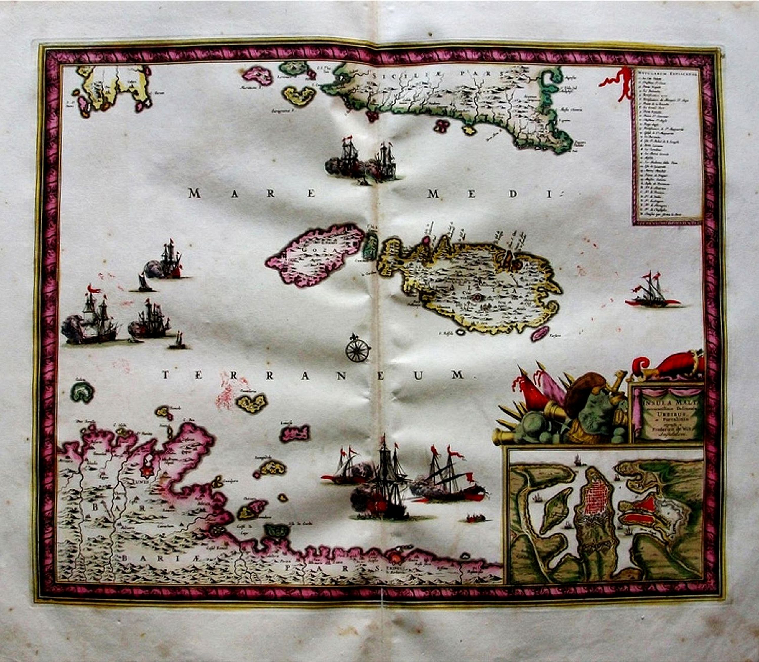 DE WIT, F, Insulae Malta Accuratissima Delineat., antique map, old maps