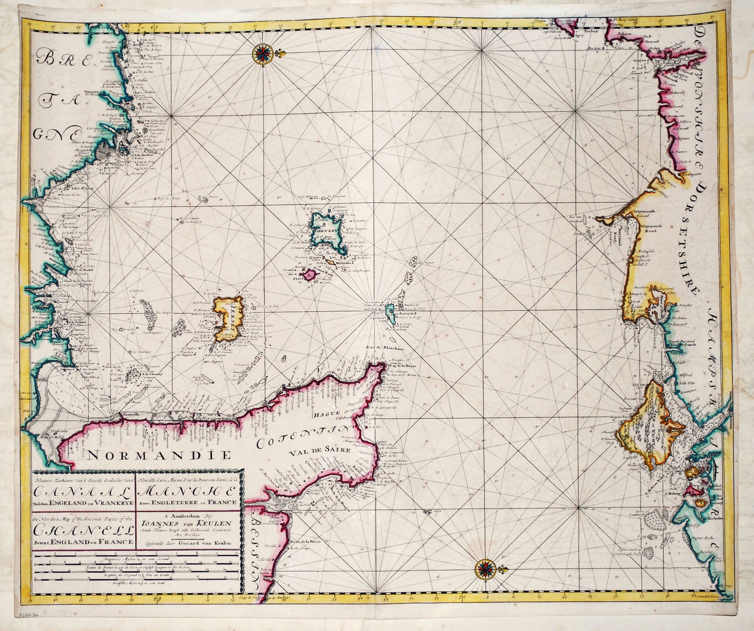 KEULEN, J. van., Nieuwe Zeekaart van het Tweede gedeelte van het Canaal Tusschen Engeland en Vrankryk. / ...Chanell betwext England and France., antique map, old maps