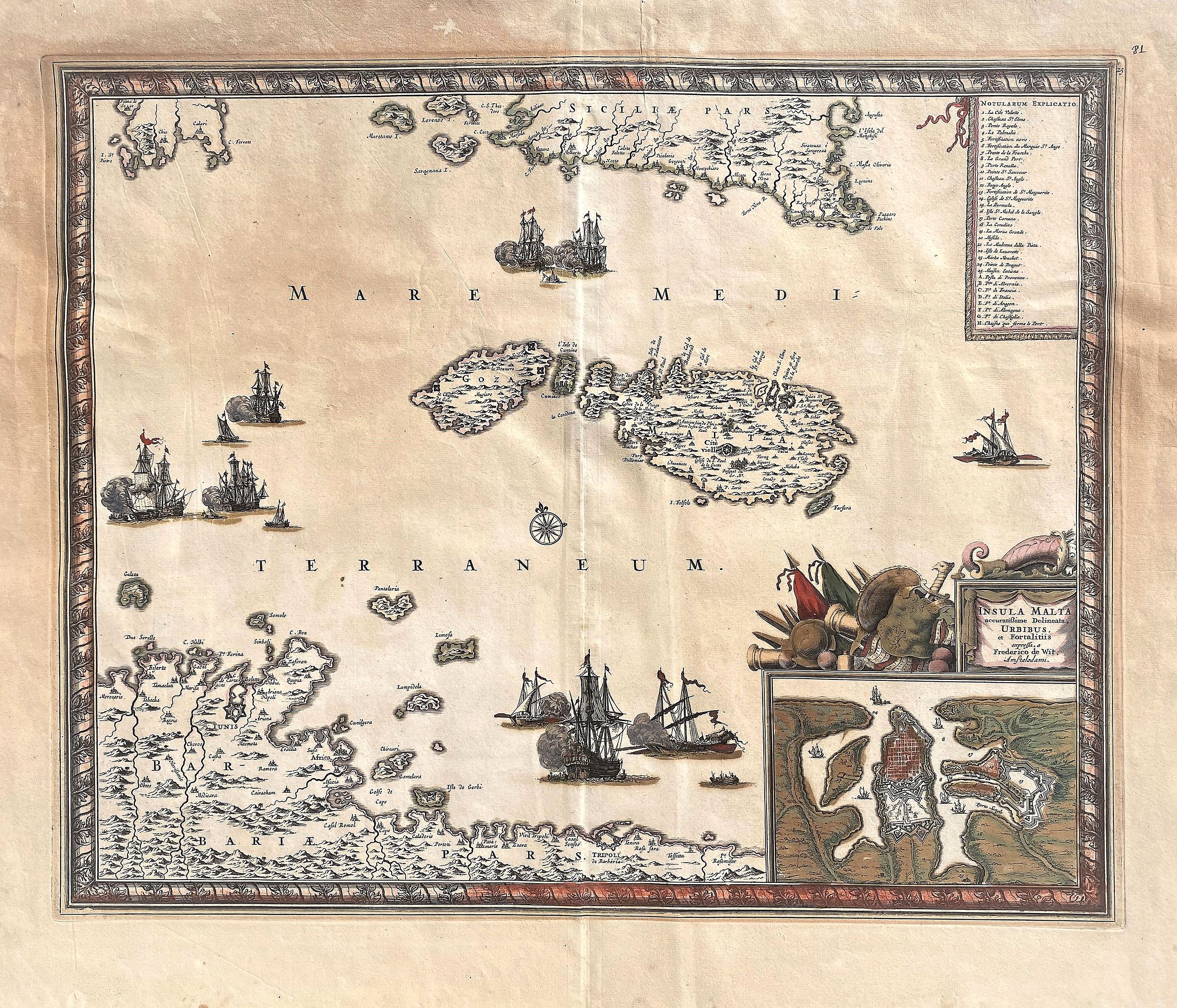 de Wit, F., Insula Malta accuratissime Delineata, Urbibus, et Fortalitis. . ., antique map, old maps