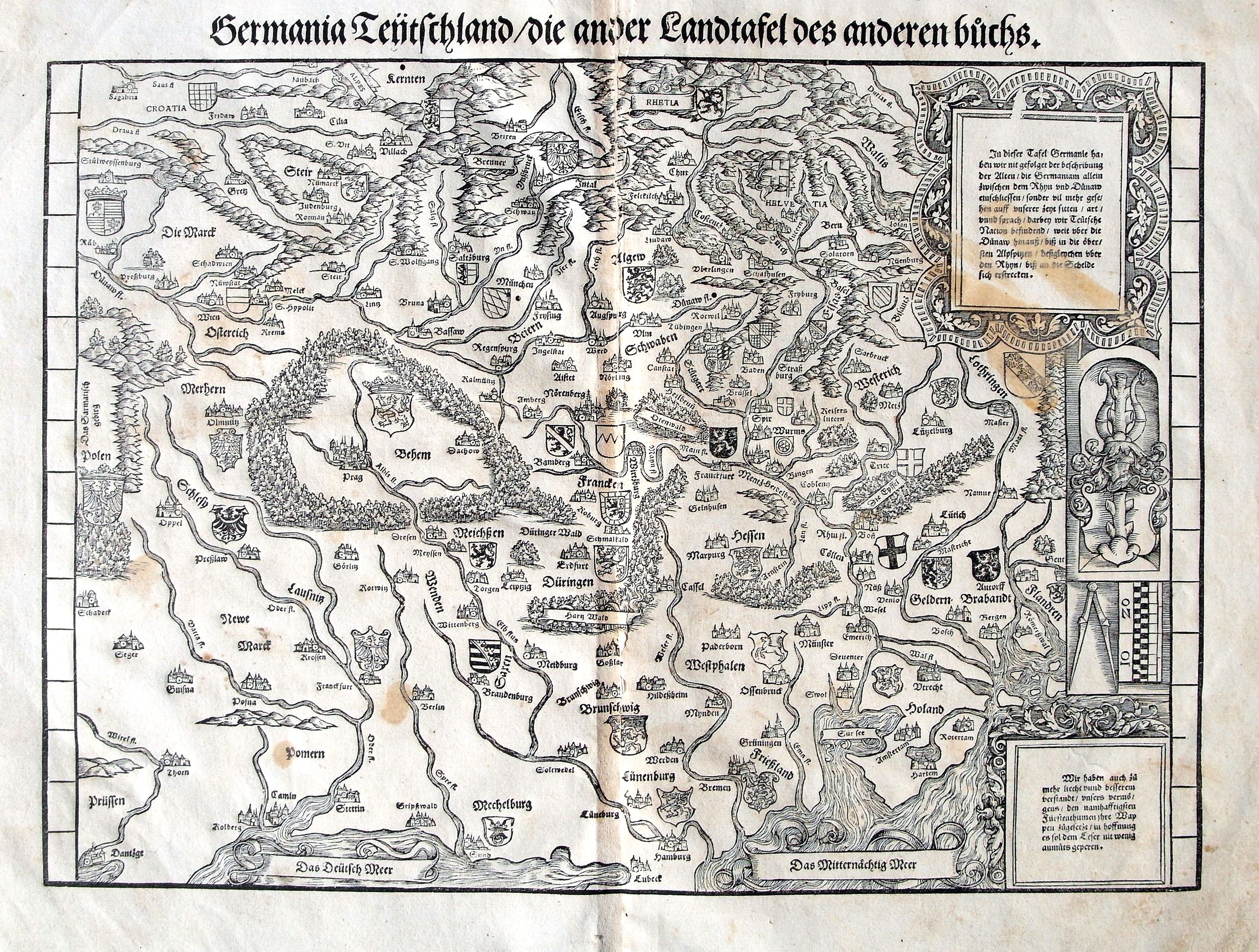 STUMPF, J., Germania Teutschland/die ander Landtafel des anderen Buchs., antique map, old maps