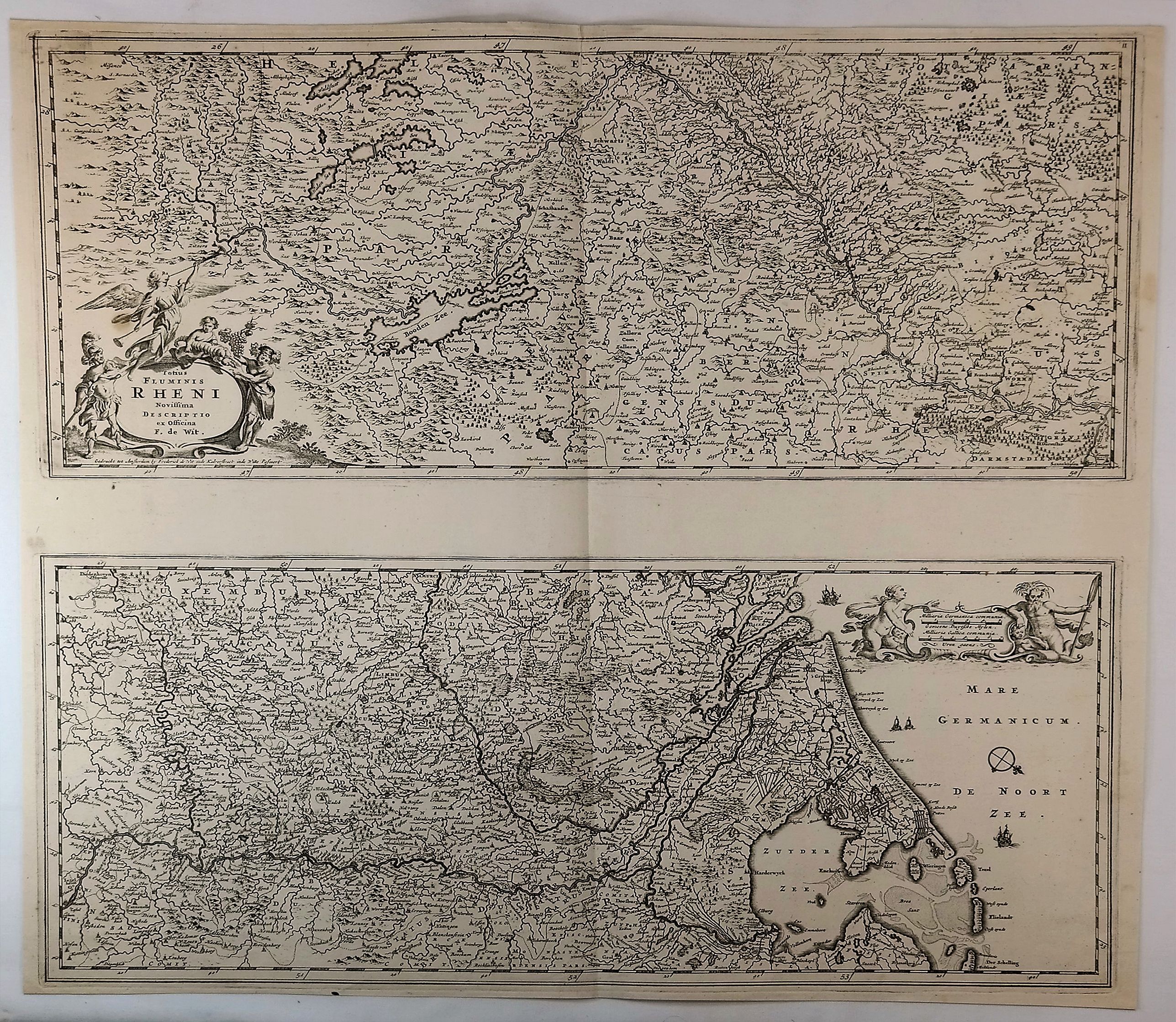 DE WIT, F., Totius Fluminis Rheni Novissima Descriptio. . ., antique map, old maps
