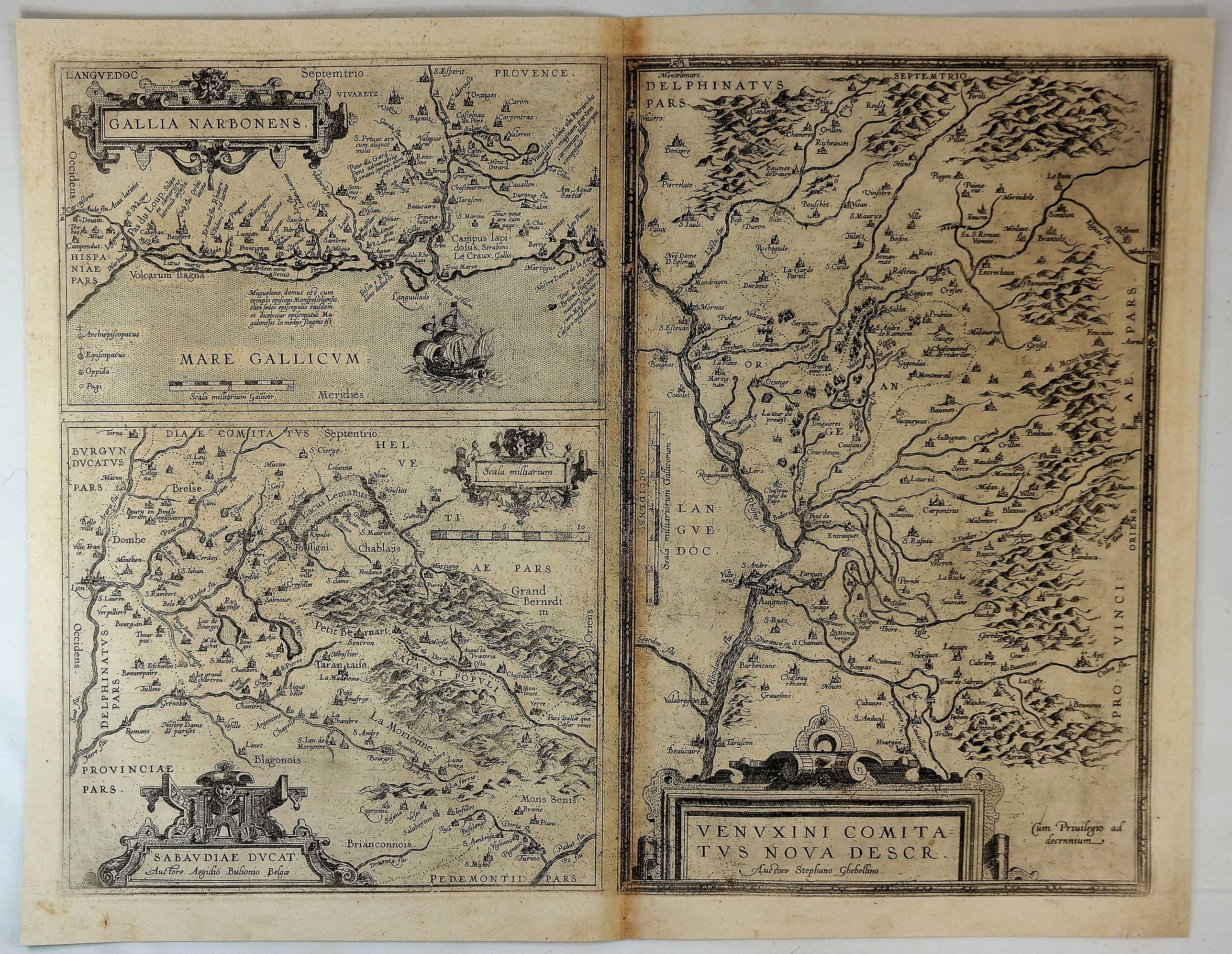 ORTELIUS, A., Venuxini Comitatus Nova Descr. / Gallia Narbonensis / Sabaudiae Ducat., antique map, old maps