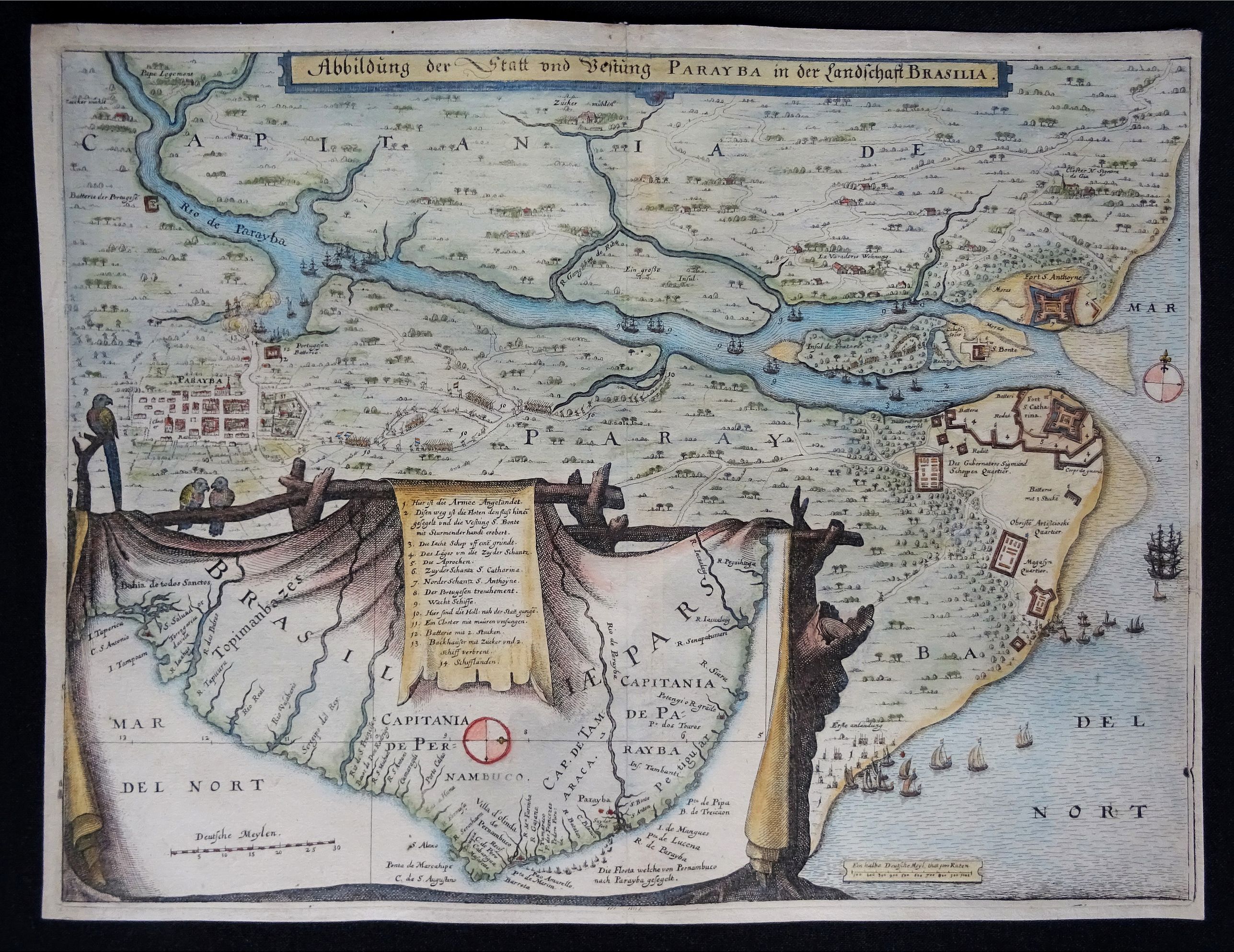 MERIAN, M., Abbildung der Statt und Vestung Parayba in der Landschaft Brasilia., antique map, old maps