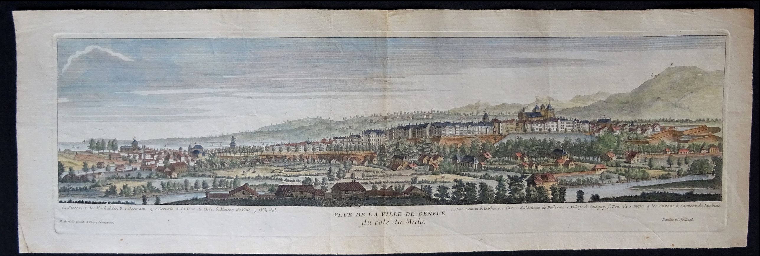 A. Chopy / R. Gardelle., Veuë de la Ville de Geneve du coté du Midy., antique map, old maps