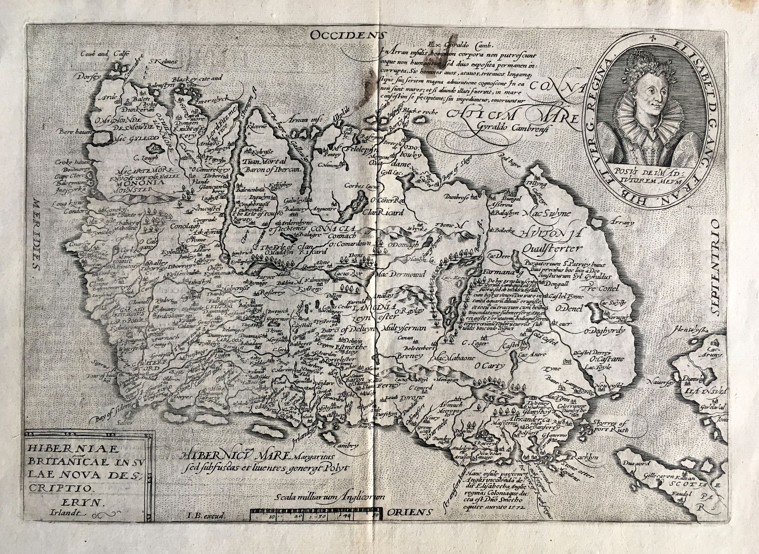 QUAD, Matthias., Hiberniae Britanicae Insulae Nova Descriptio Eryn Irlandt., antique map, old maps