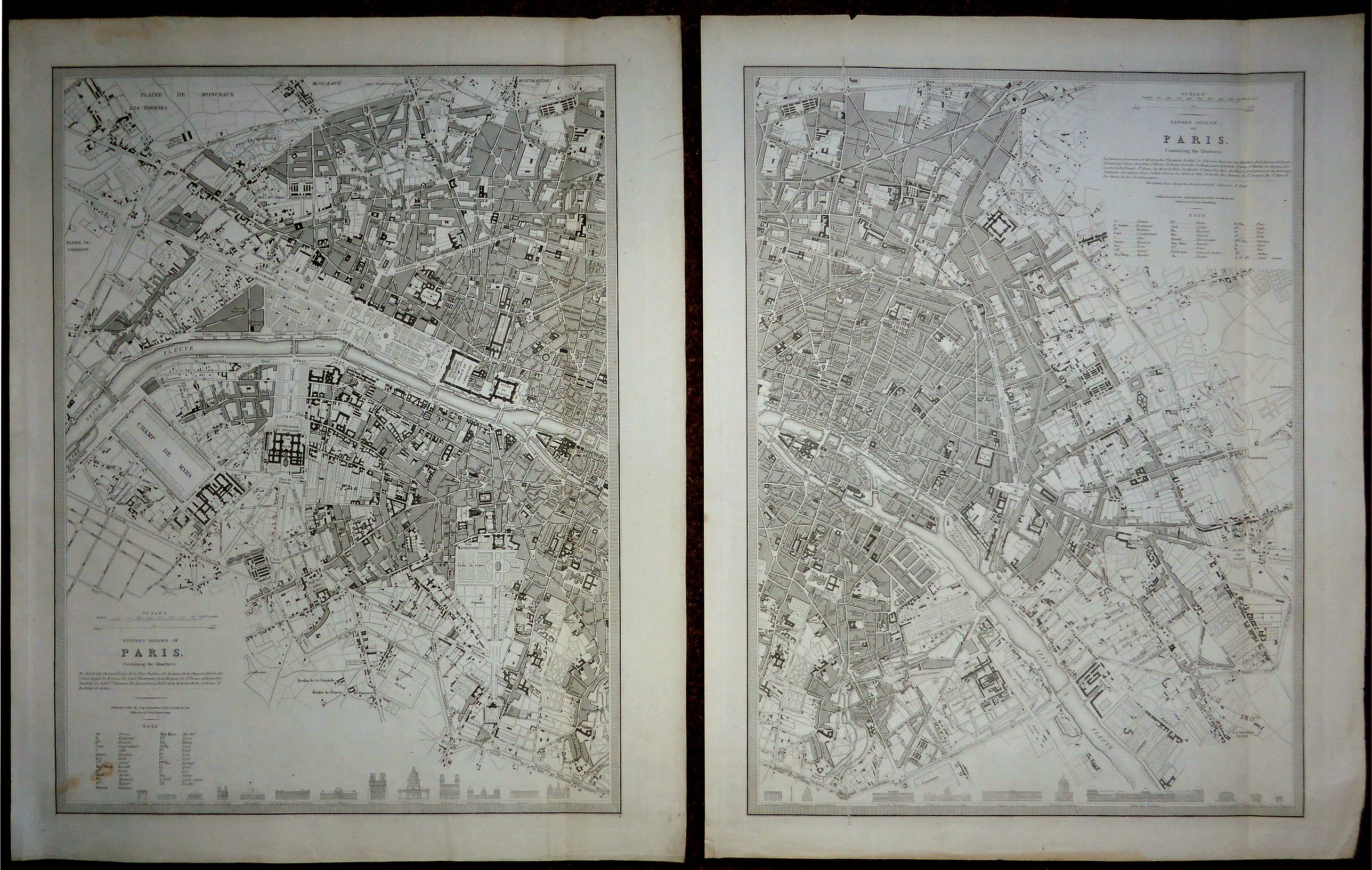 SDUK - J & C Walker., Western Division of Paris - Eastern Division of Paris. , antique map, old maps