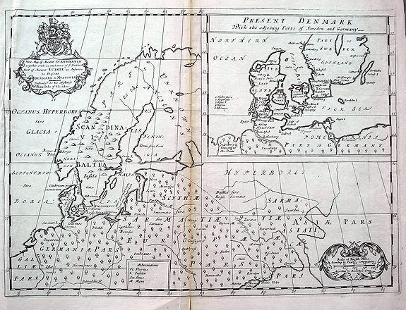 WELLS, E., A New Map of Ancient Scandinavia. . ., antique map, old maps