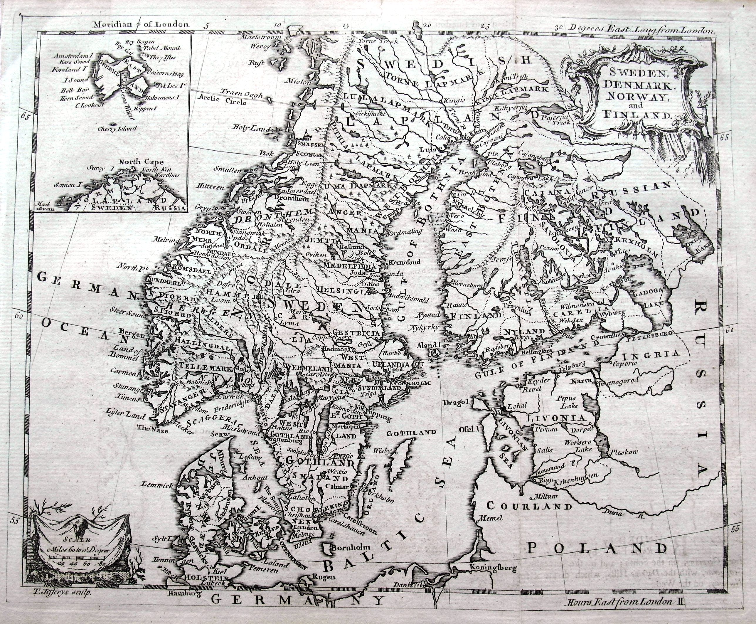 JEFFERYS, T., Sweden, Denmark, Norway and Finland., antique map, old maps