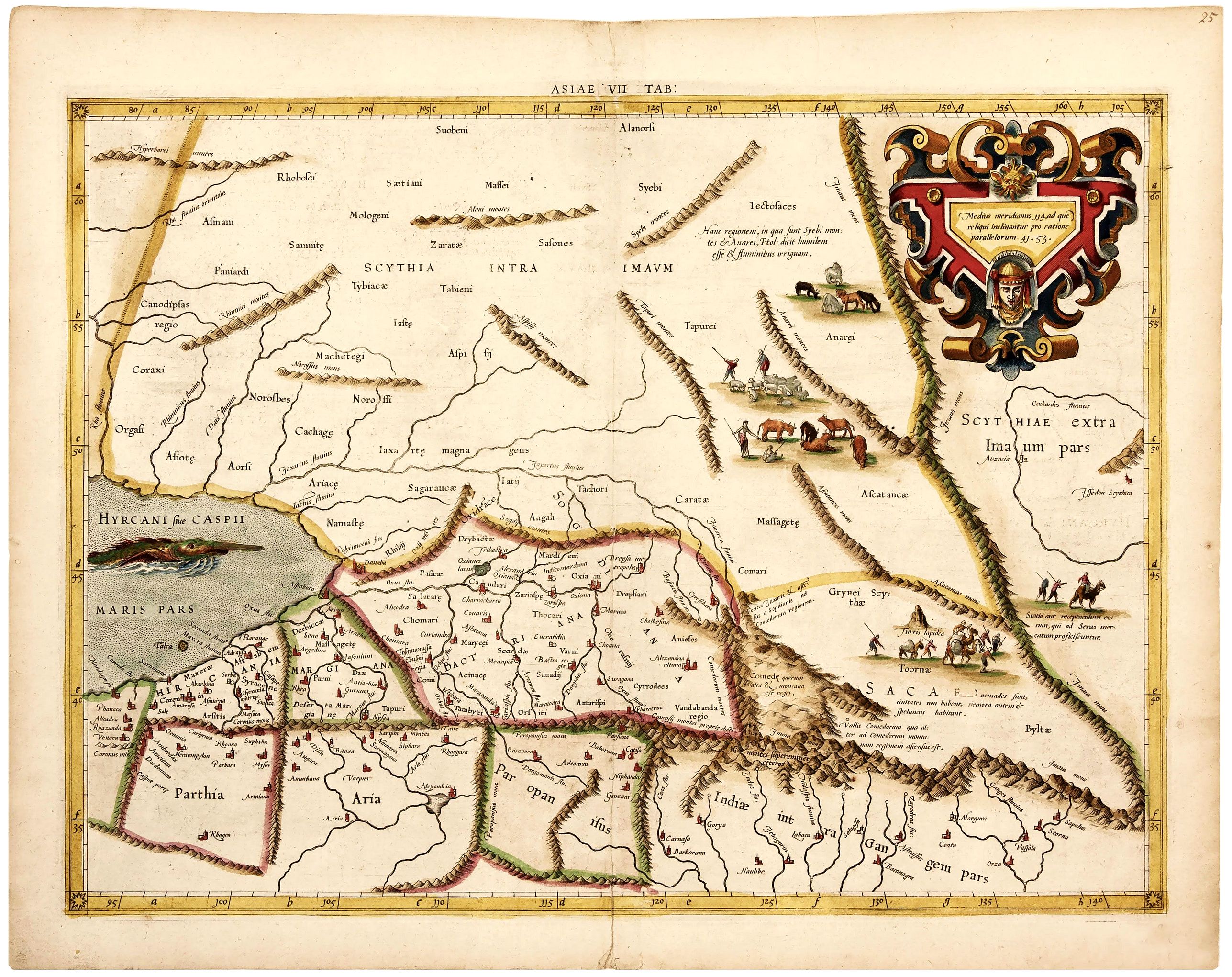 MERCATOR, G./ PTOLEMY, C., Rare First Issue of the Best Ptolemaic Map of the East Caspian Region: Kazachstan/ Uzbekistan/ Turkmenistan: Asiae VII Tab:, antique map, old maps
