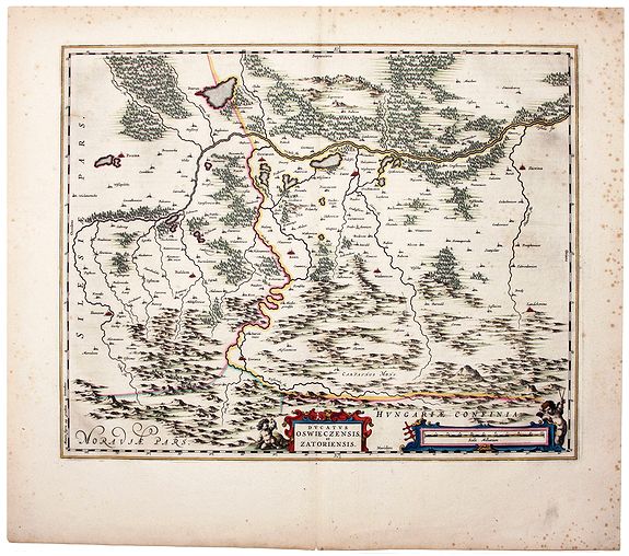 BLAEU, J., The Duchy of Oswiecim, in Original Color. Oswiecim (Auschwitz)/ Zator/ Poland. Ducatus Oswiezensis et Zatoriensis., antique map, old maps