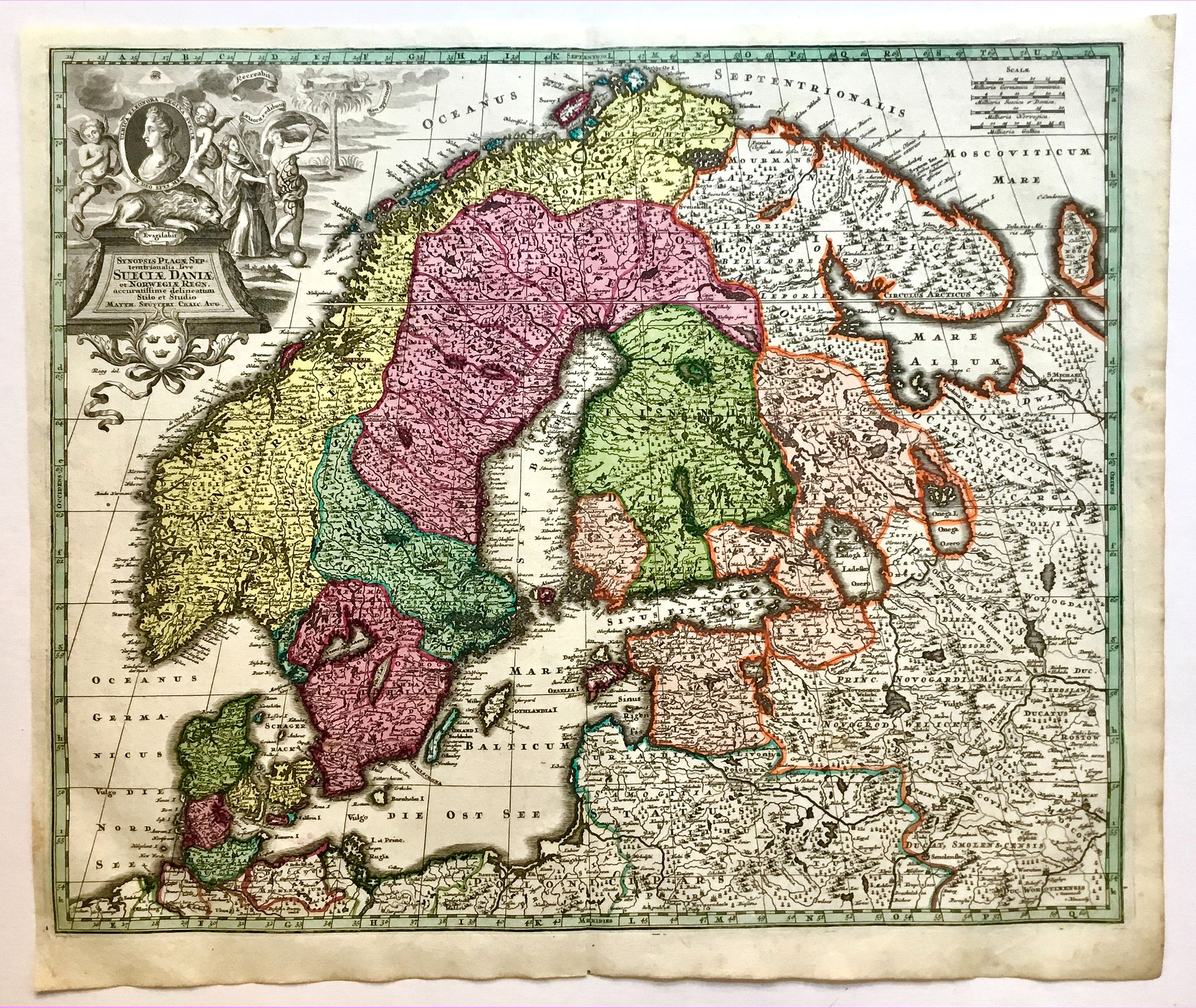 SEUTTER, M., Synopsis Plagae Septentrionalis size Sueciae Daniae et Norwegiae Regn., antique map, old maps