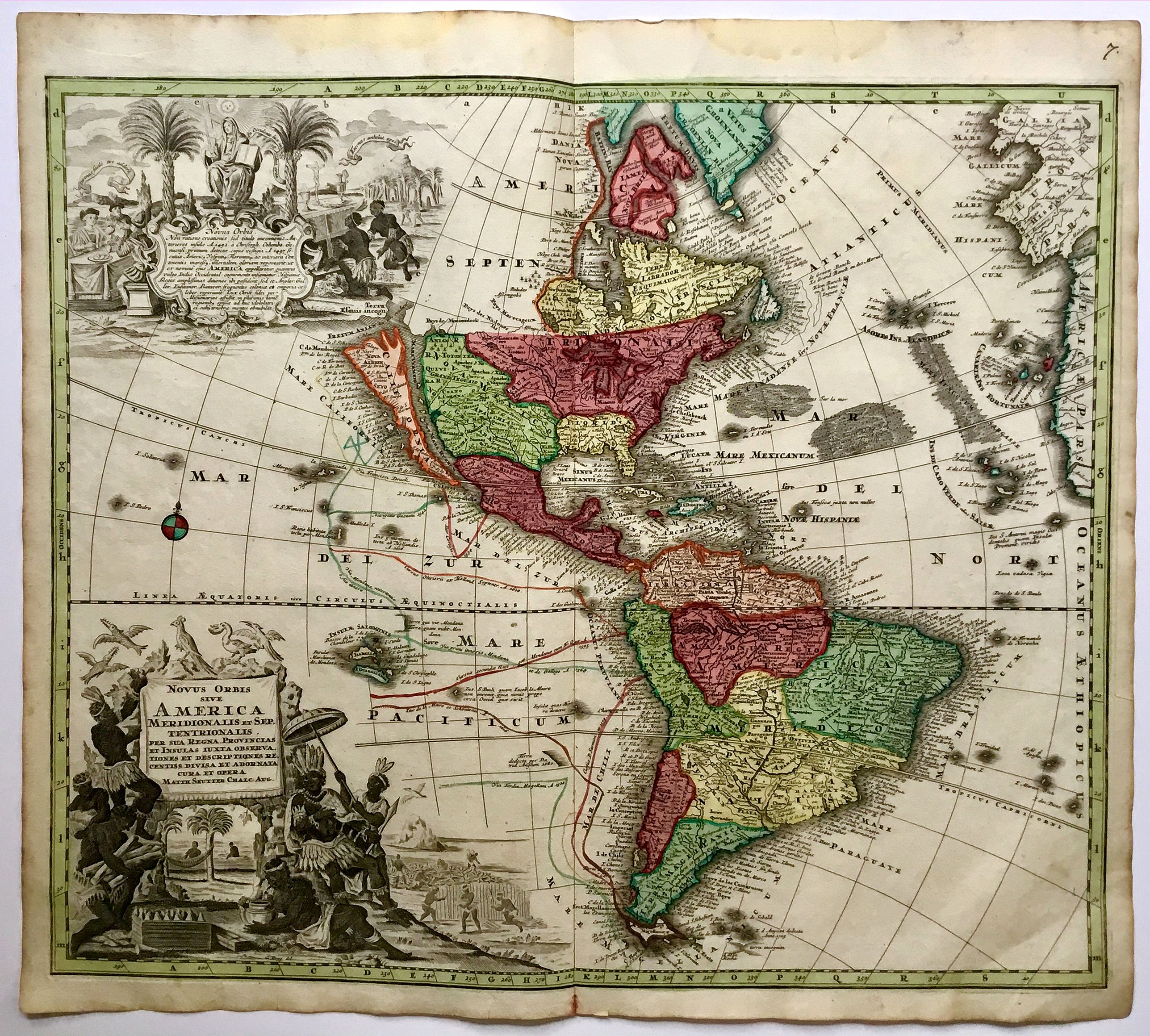 SEUTTER, M., Novus Orbis Sive America Meridionalis et Septentrionalis., antique map, old maps