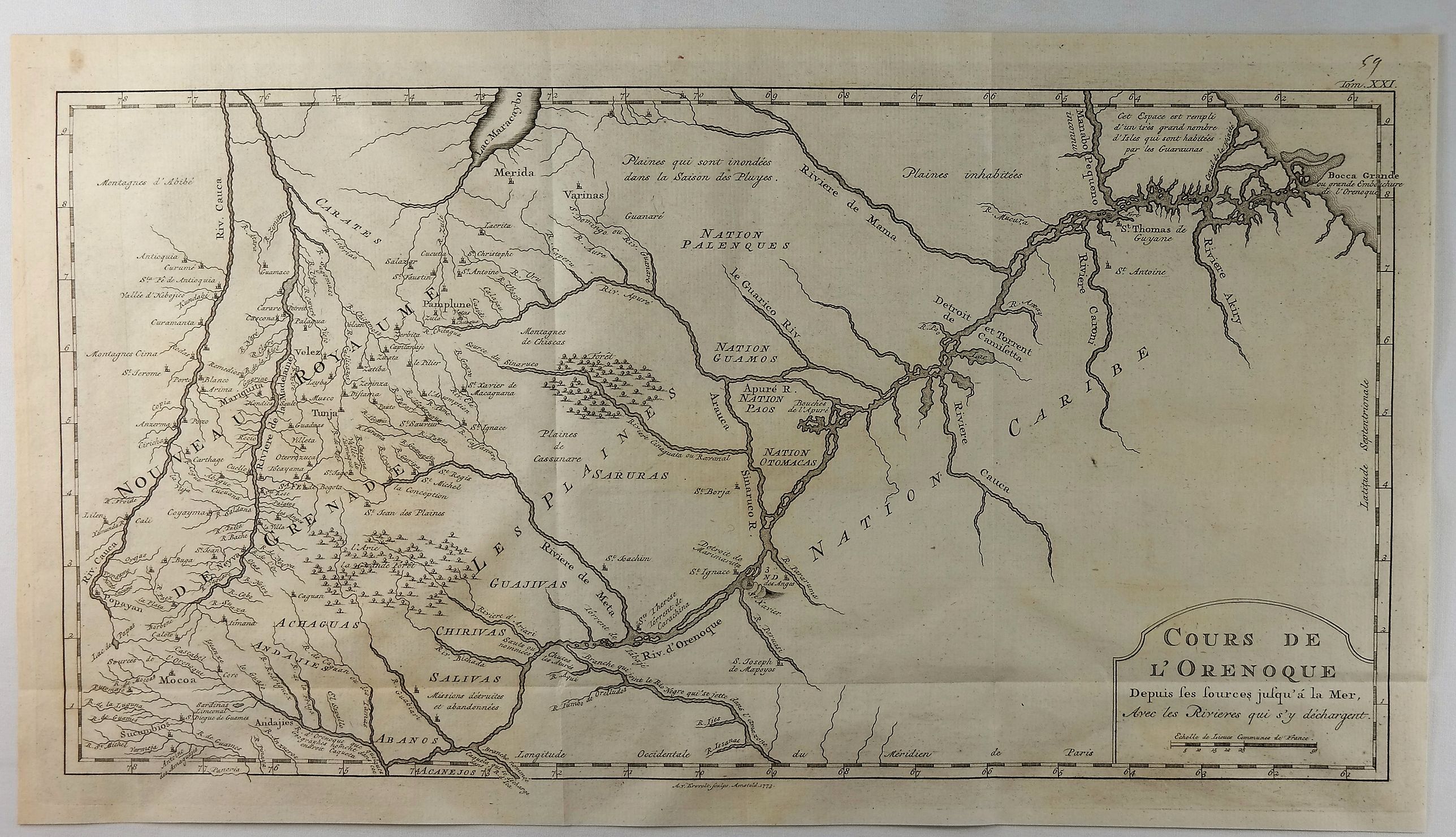 BELLIN, J., Cours de L’Orenoque Depuis ses Sources Jusqu’a la Mer., antique map, old maps