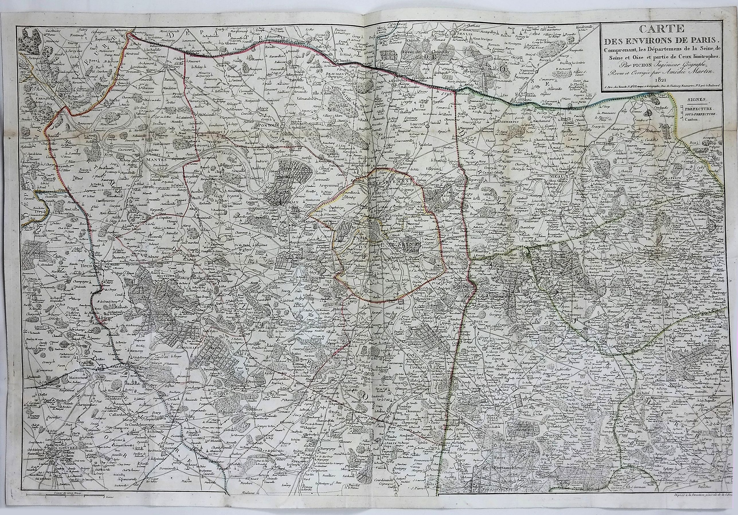 PICHON., Carte des Environs de Paris., antique map, old maps