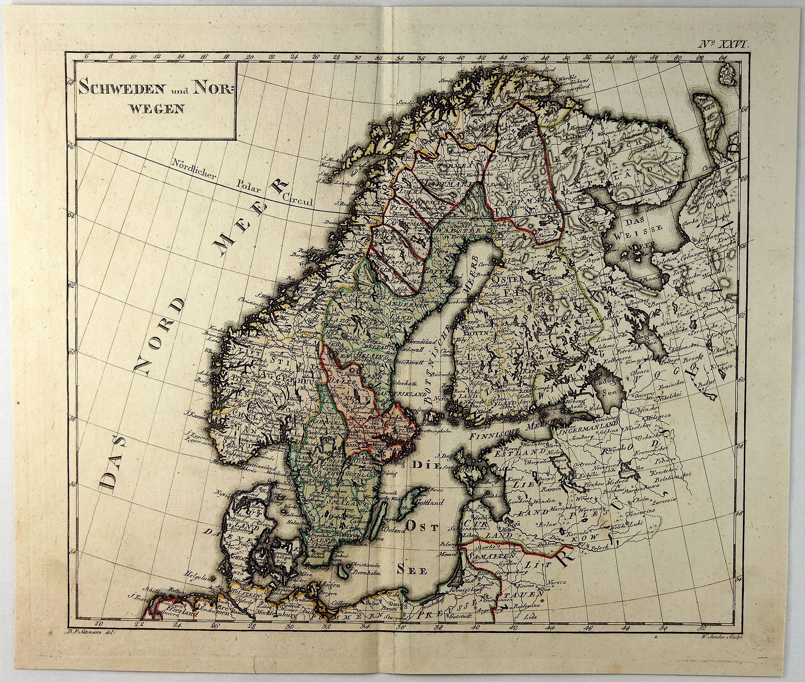 SOTZMANN, D., Schweden und Norwegan., antique map, old maps
